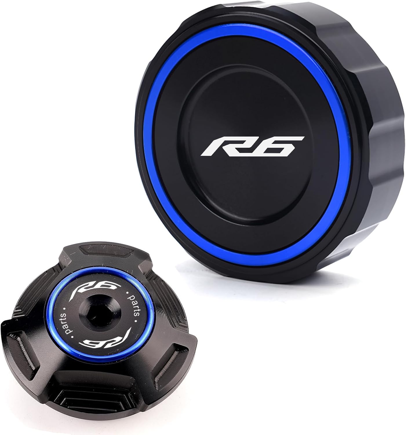 Compatible With 2026 R6 YZF R6 YZFR6 1999-2026 2025 R6 Accessories Motorcycle CNC Front Brake Fluid Reservoir Cover Cap Engine Oil Filler Cap (Blue)