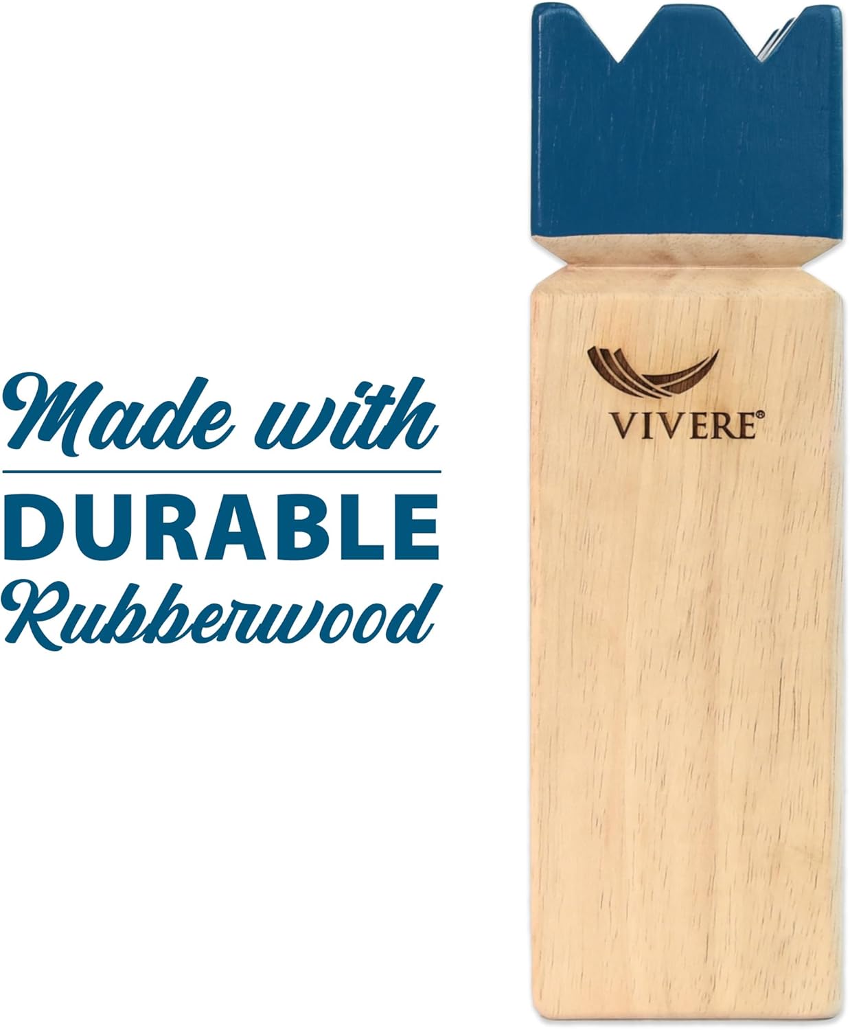 Vivere Kubb Yard Game Set, Tournament Size Viking Chess Outdoor Toss Game with 10 Blocks, 4 Corner Stakes and Carry Case, Rubber Wood Lawn Game Play