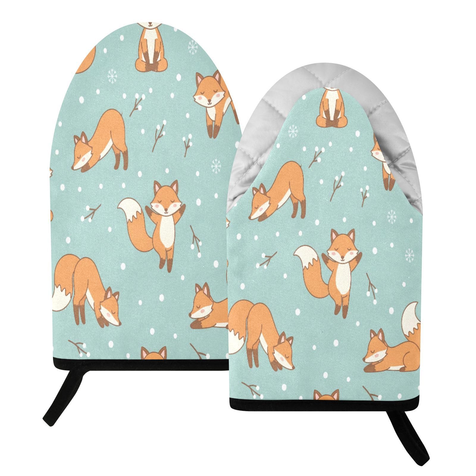 BURSTDDY Cartoon Fox Oven Mitt,Heat Resistant Kitchen Mitts for Cooking