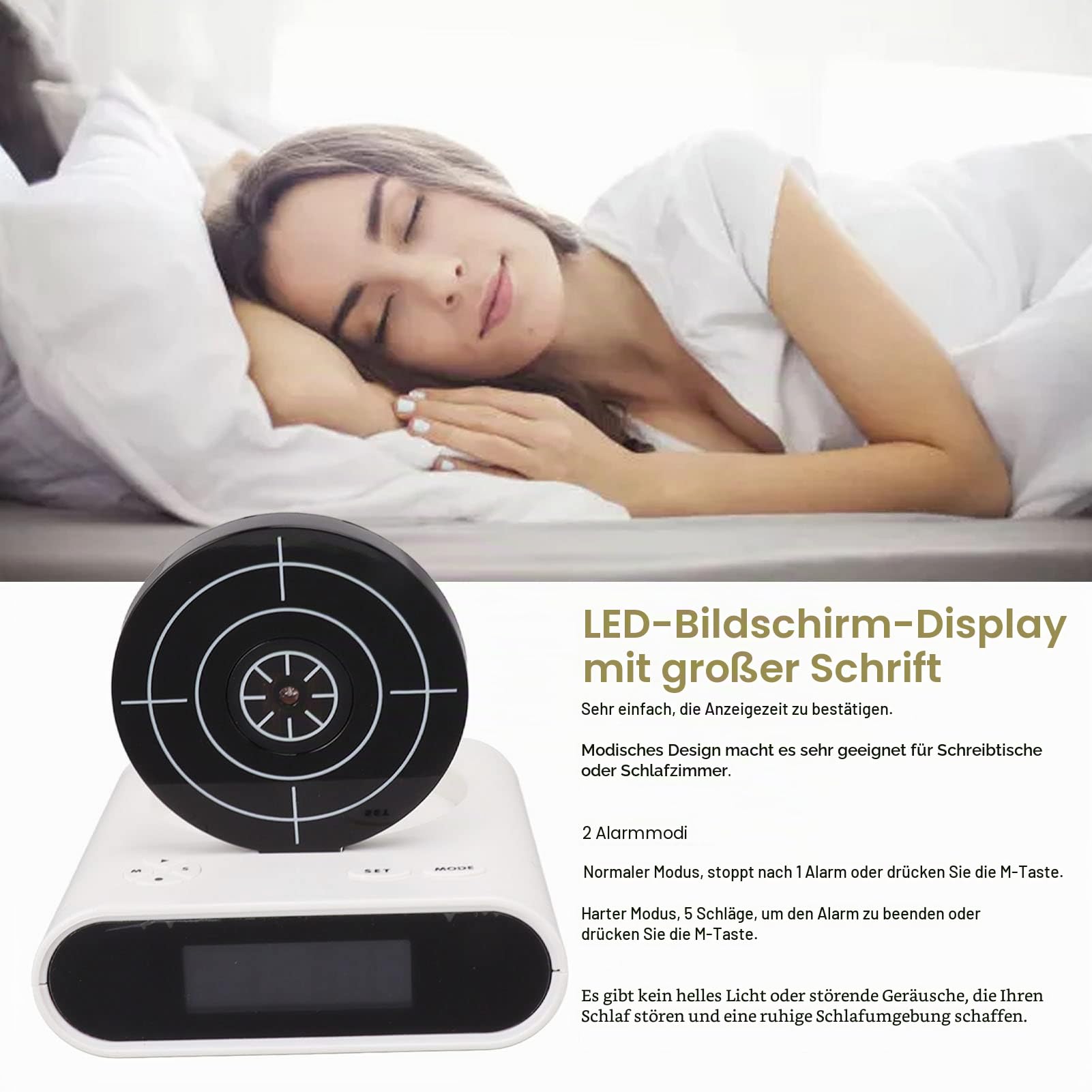 Ejoyous Digitaler Zielwecker, LED-Anzeige Schiessscheiben Wecker mit 2 Interessanten Alarmmodi für Zuhause, Schlafzimmer, Büro, Wohnzimmer