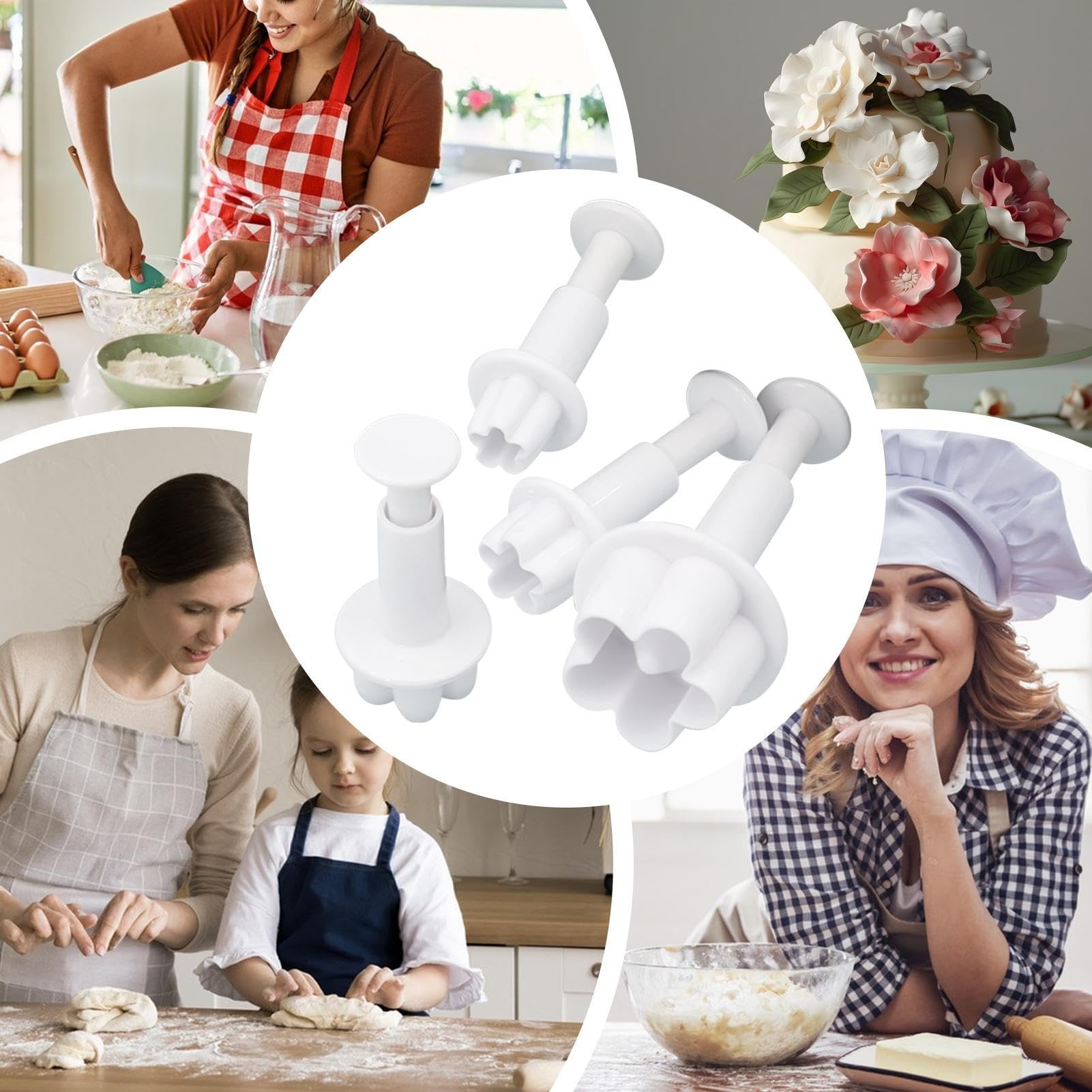 Blumen Fondant Ausstecher Spülmaschinenfestes Formwerkzeug-Gadget | 4 Stück Blumen-Keksformen für Kuchendekoration Backen Dekorieren Weihnachten Kinder Schokoladen