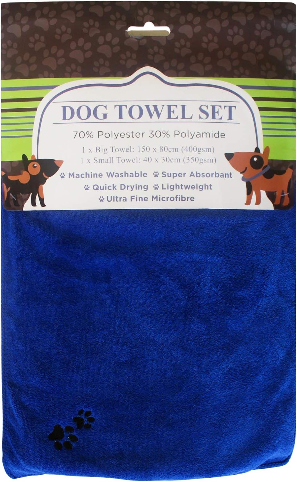 Immaculate Textiles - XL Premium Microfibre Pet Dog Towel Set - 150x80cm & 40x30cm : Super Absorbent - Quick Drying - Extra Soft