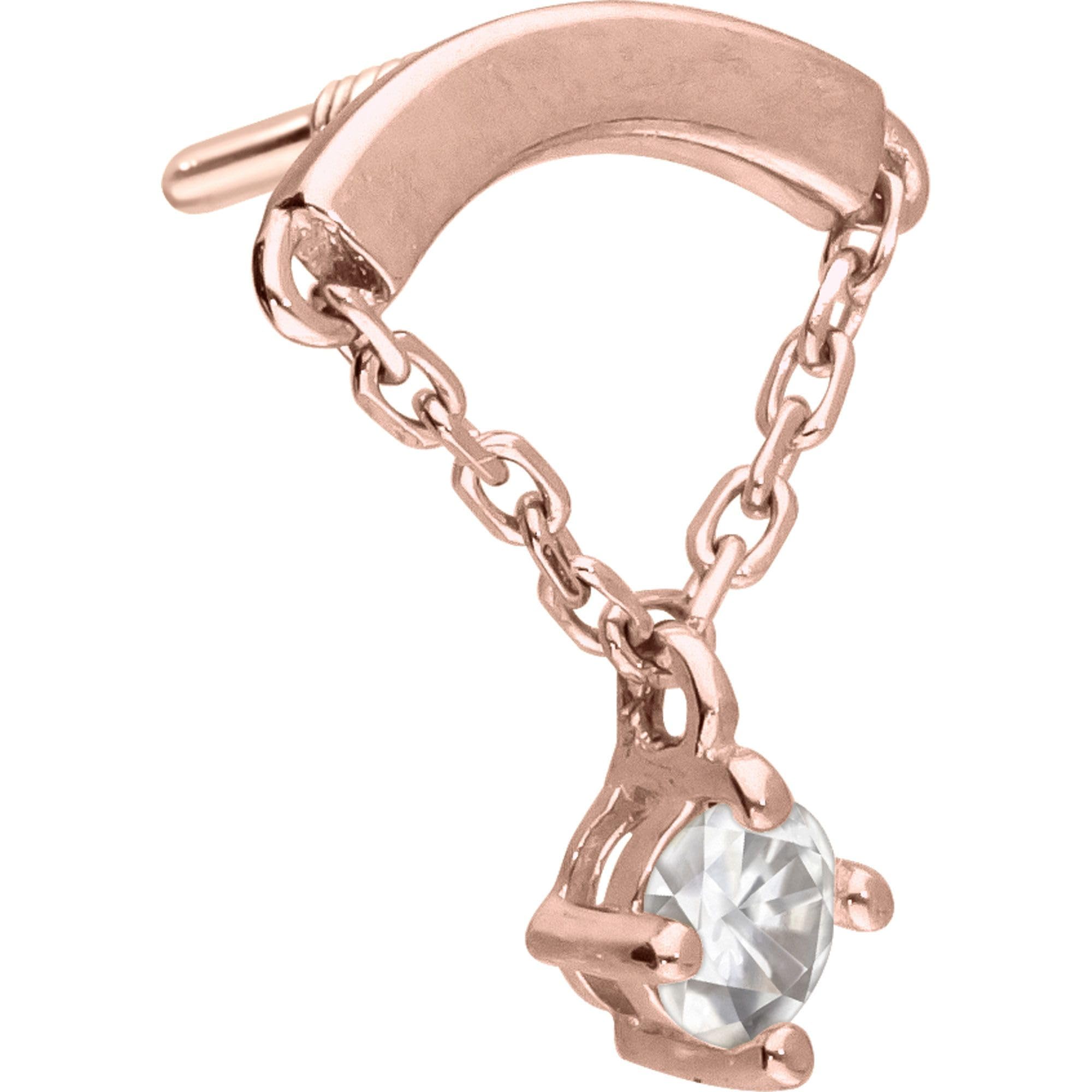 PIERCINGLINE Universal Piercing Schraub-Aufsätze 14 Gold Schraubaufsatz mit Außengewinde MOISSANIT + BOGEN + KETTE 585er Gold - Roségoldfarben, Goldfarben, Silberfarben