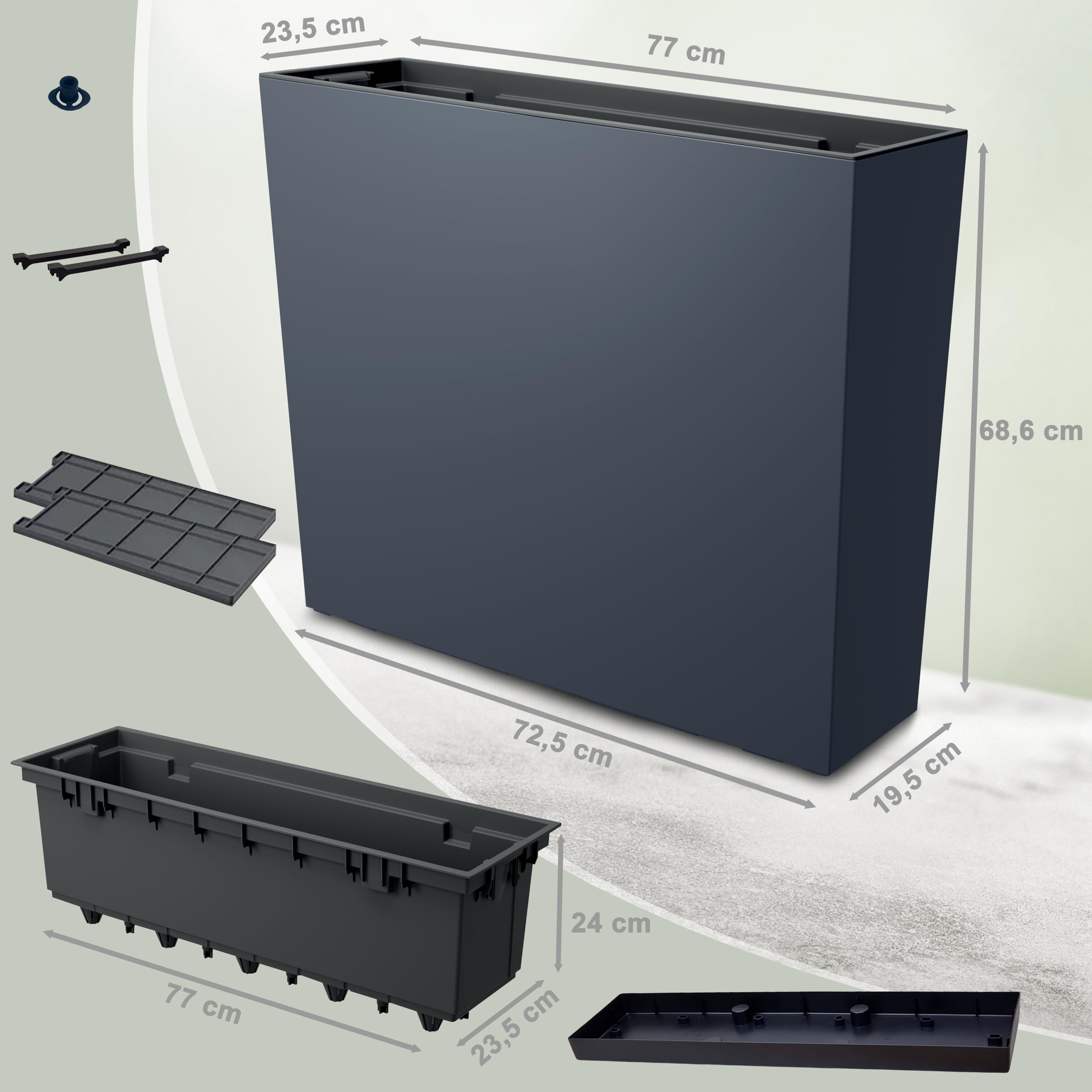 Fioriera 77x23x68cm in plastica, resistente agli agenti atmosferici e versatile - ideale per balconi e interni - dal design elegante | Antracite