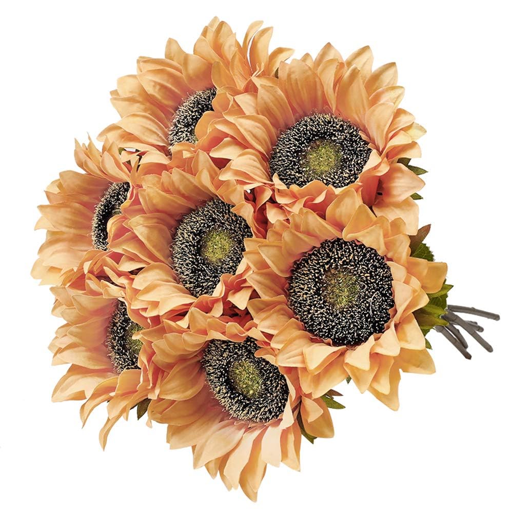 Tournesols artificiels vintage Laelfe en soie haut de gamme à centre sombre