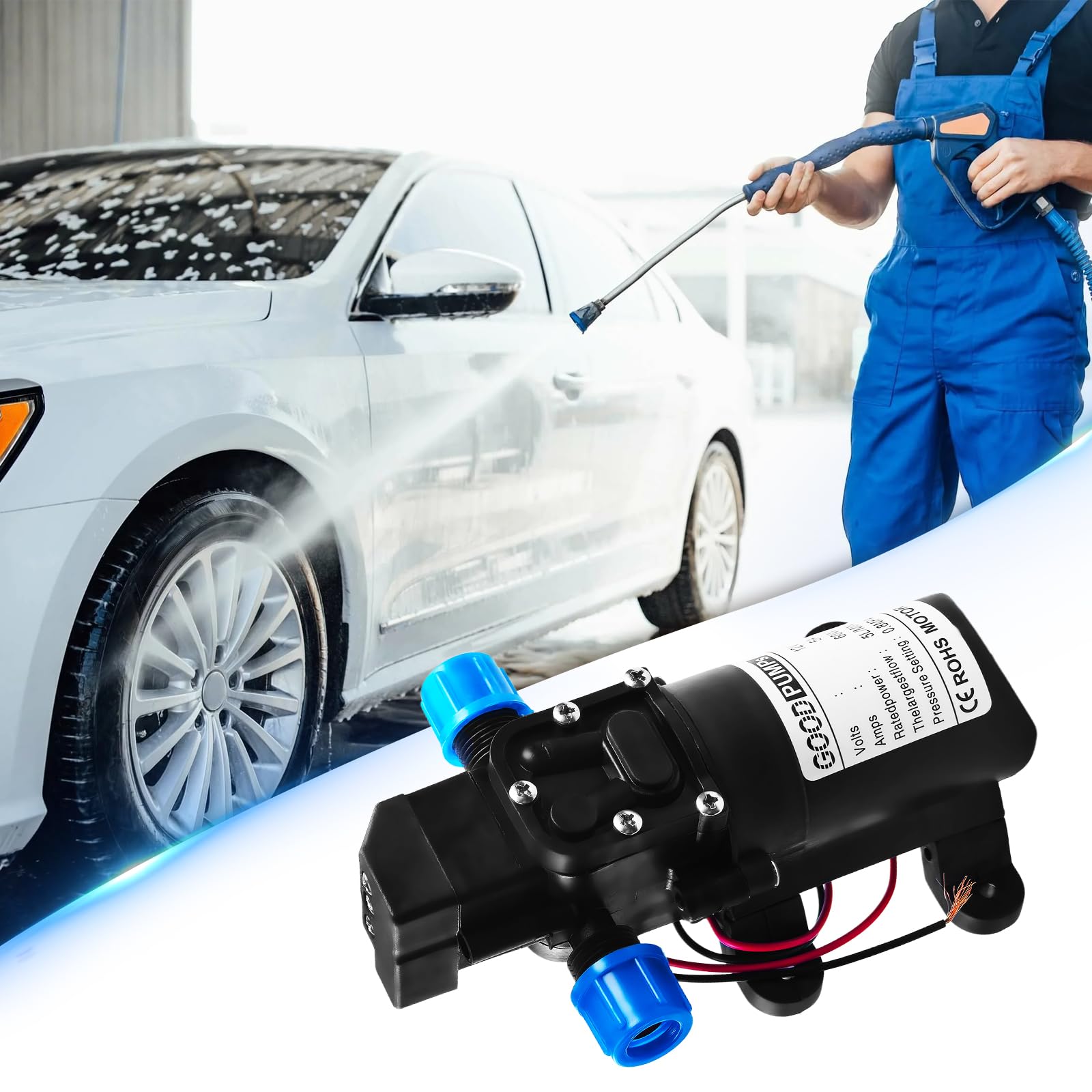 Pompe à eau 12V auto-amorçante, haute pression automatique avec pressostat pompe de camping 60W 4,5 L/min, pompe à membrane pour nettoyage de voiture bateau jardin irrigation camping-car caravane
