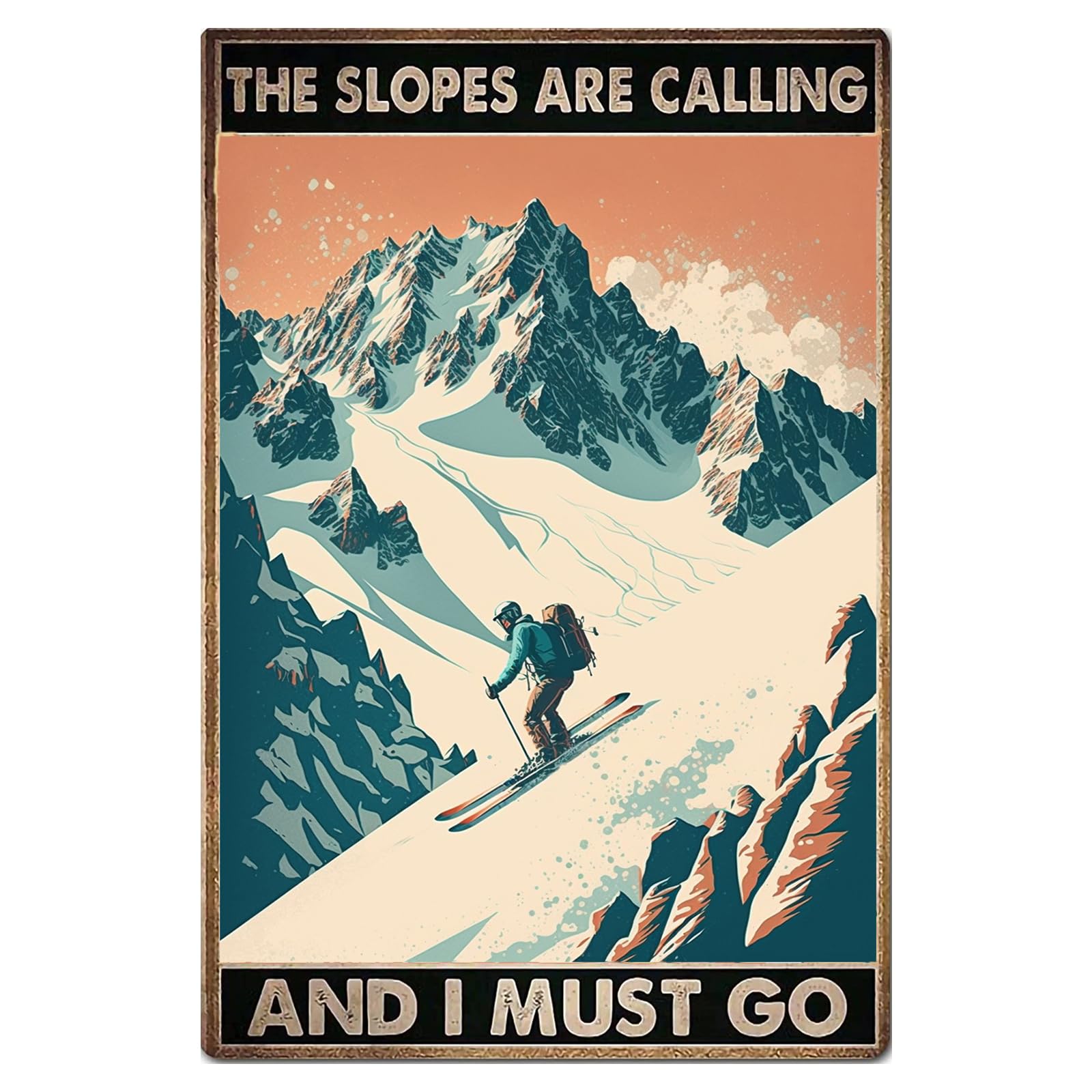 Qxtudca Slopes Are Calling Metal Wall Art, Ski Sign, Tin Sign, 12X8 Inch, Metallic, Rustic, Retro, Home, Office, Sports Themed Spaces, Retro Decor