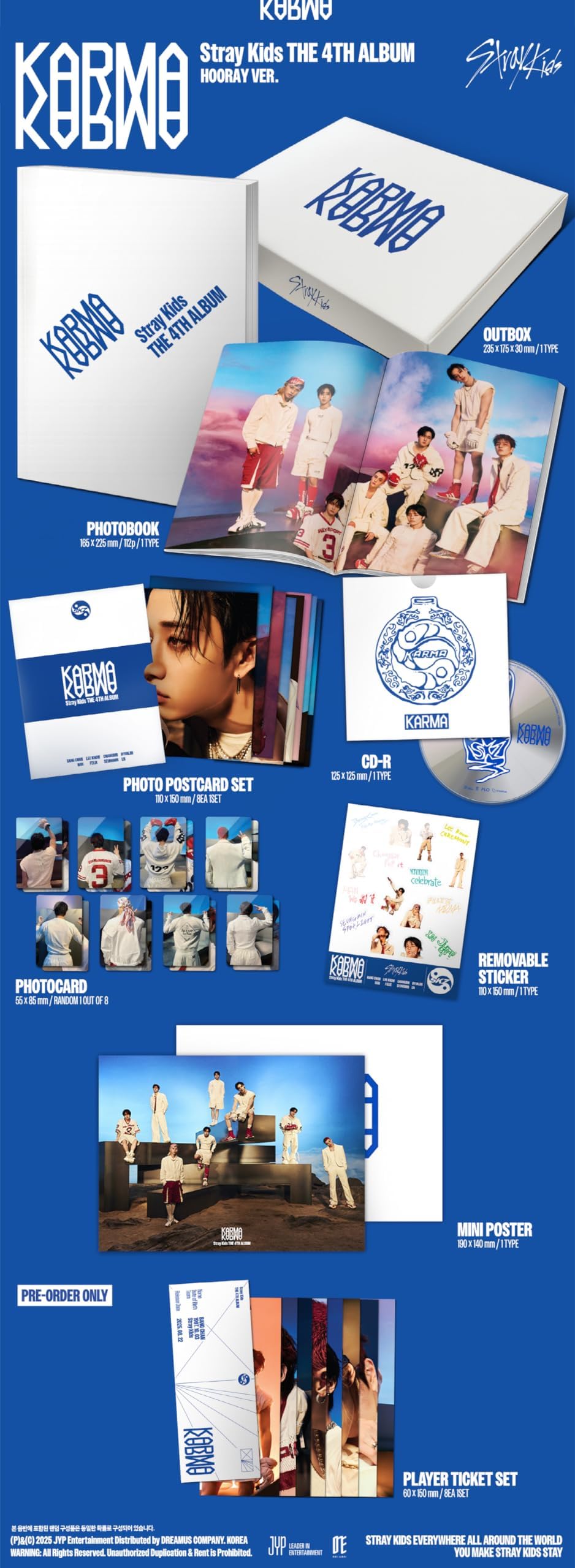 Stray Kids KARMA 4° album versione standard casuale Outbox+CD+PhotoBook+Postcard+PhotoCard+Adesivo+Mini Poster on Pack+Tracking Sealed SKZ