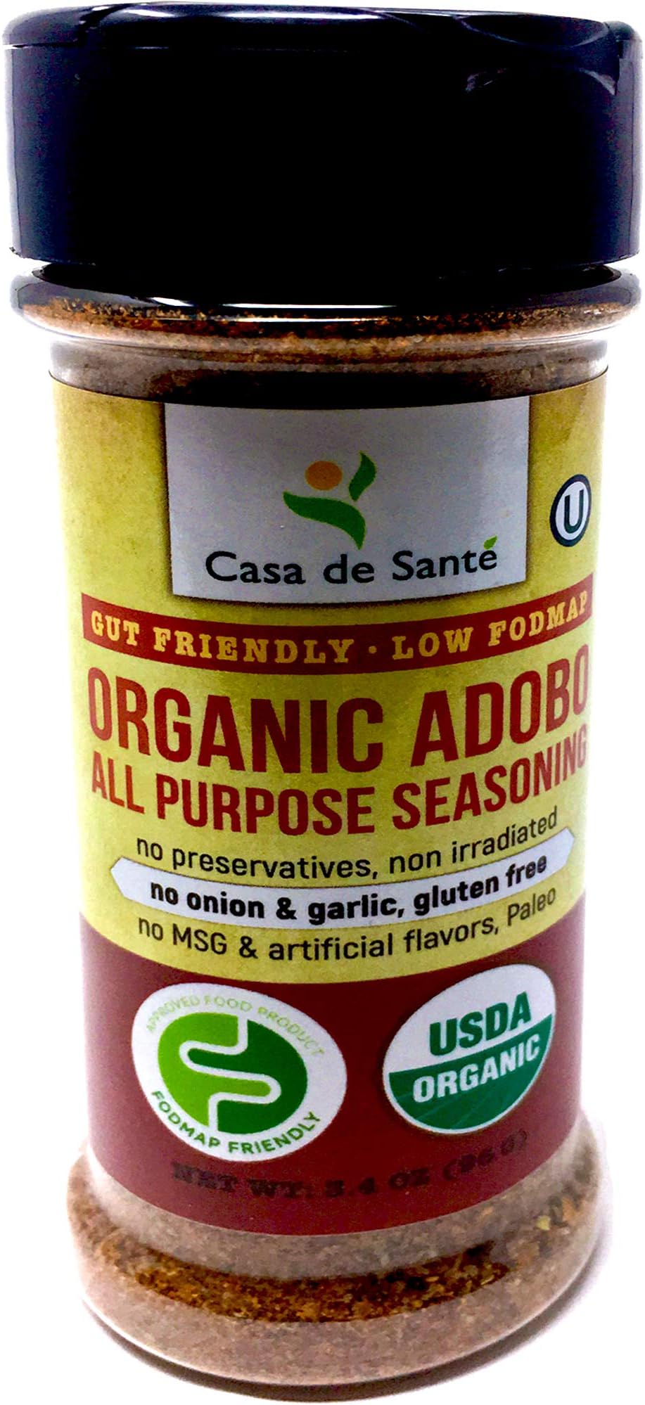 Organic Low FODMAP Certified Paleo Seasoning No Onion No Garlic, Gluten-Free, No Carb, Keto, Kosher, All Natural, Non GMO, Non Irradiated Seasoning- Casa de Sante (Adobo Seasoning)