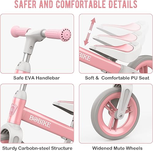 Vista 15 de Bobike Bicicleta de equilibrio para niños de 1 a 4 años, asiento ajustable y manillar sin pedal, bicicleta de entrenamiento sin pedales, el mejor