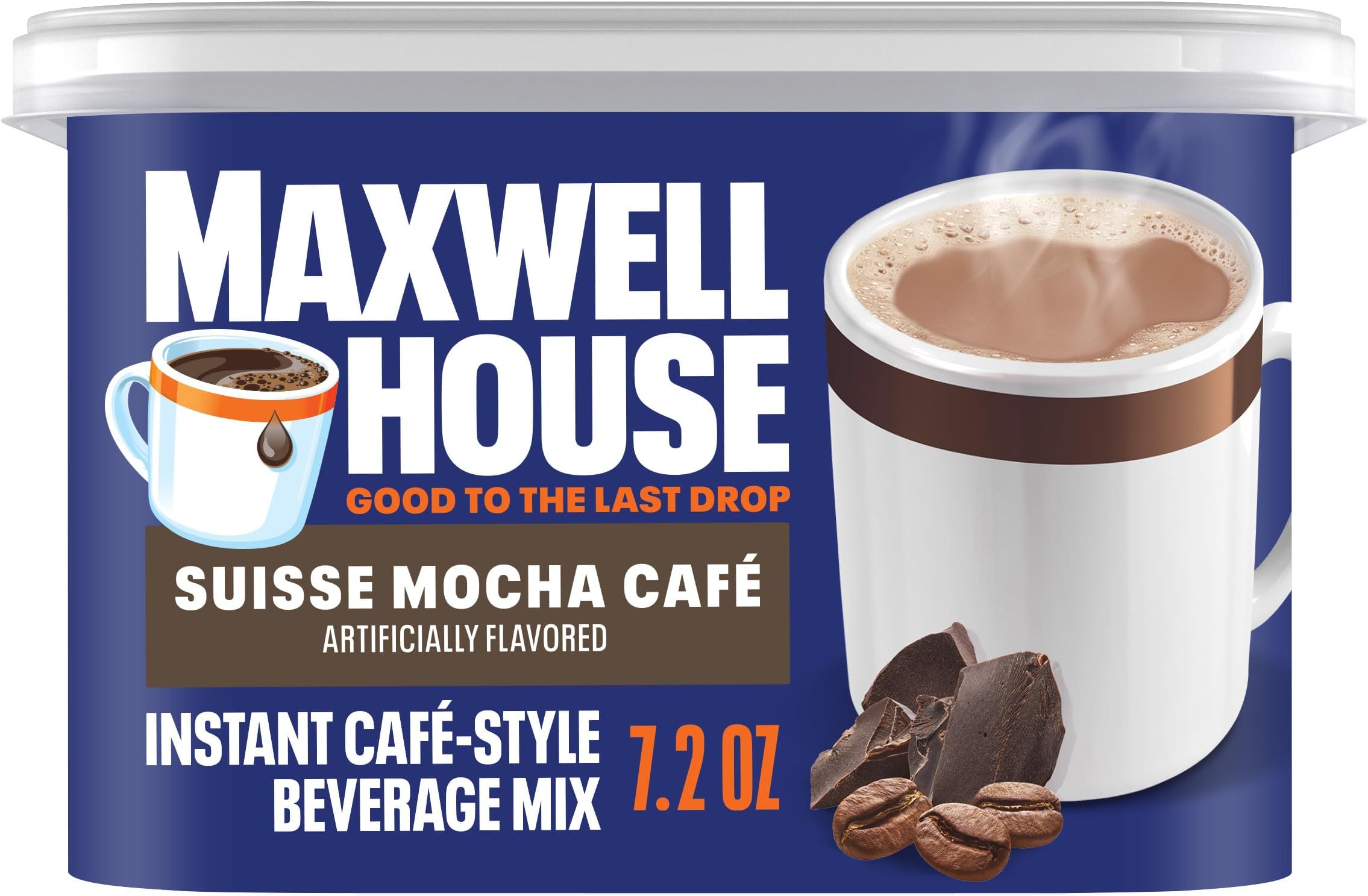 Maxwell House Instant Cafe-Style Beverage Mix, Easy to Prepare, 1 Canister, for Quick Morning Coffee or Afternoon Treat, Suisse Mocha Cafe, Kosher Dairy, 7.2 oz
