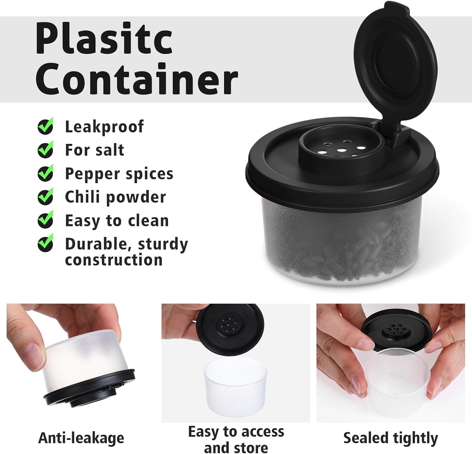 Vesici 50 Pcs Mini Salt and Pepper Shakers with Lids Moisture Proof Set Airtight Spice Dispensers for Travel Camping Kitchen Picnic Lunch Boxes & Dining Table Use Supplies(Black Lids)