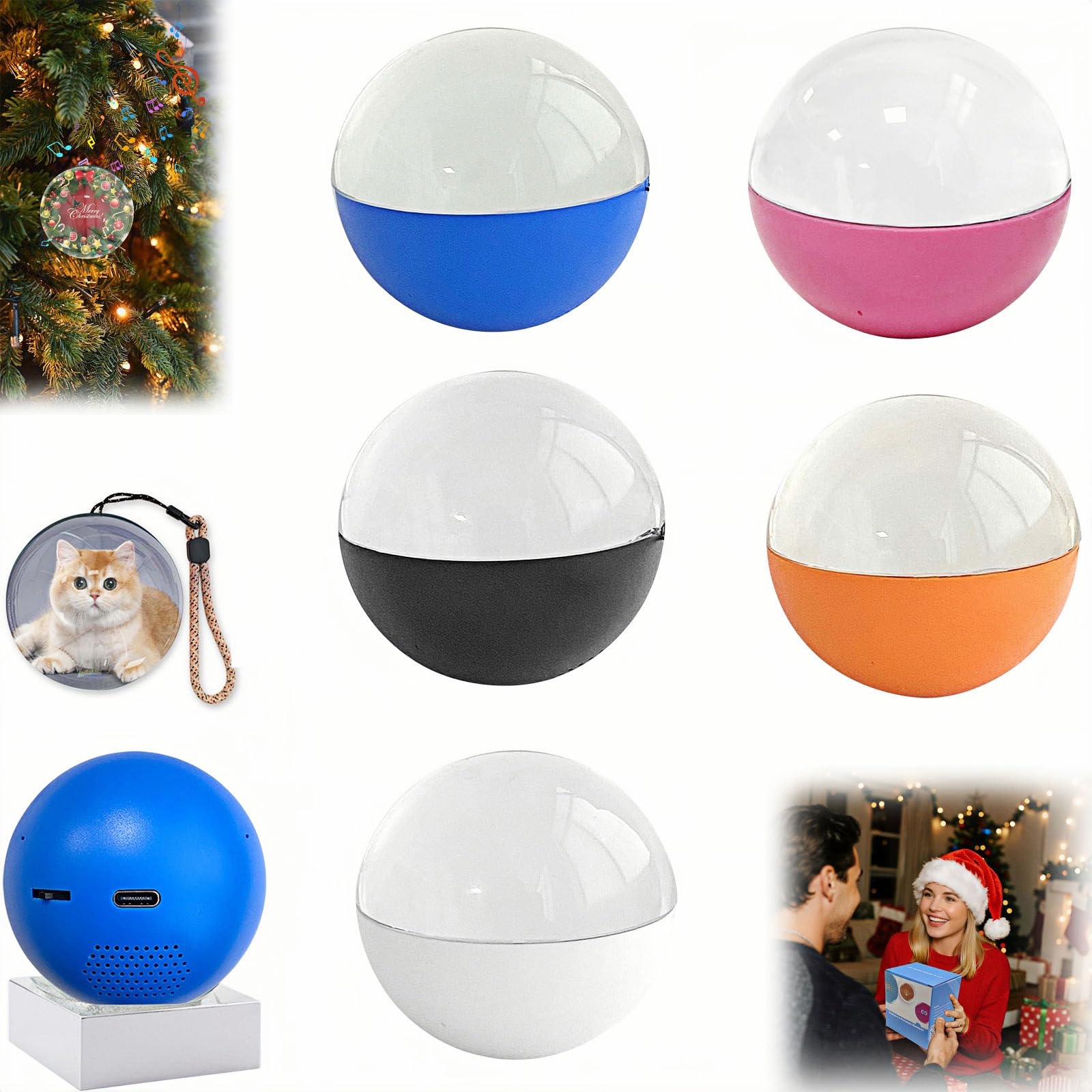 Sfera di Natale con Video, Palla di Natale Christmas Memory Orb Sfera Video Ornamento 3D Palla Memoria Caricabile Video, 7 cm (Giallo, USB)
