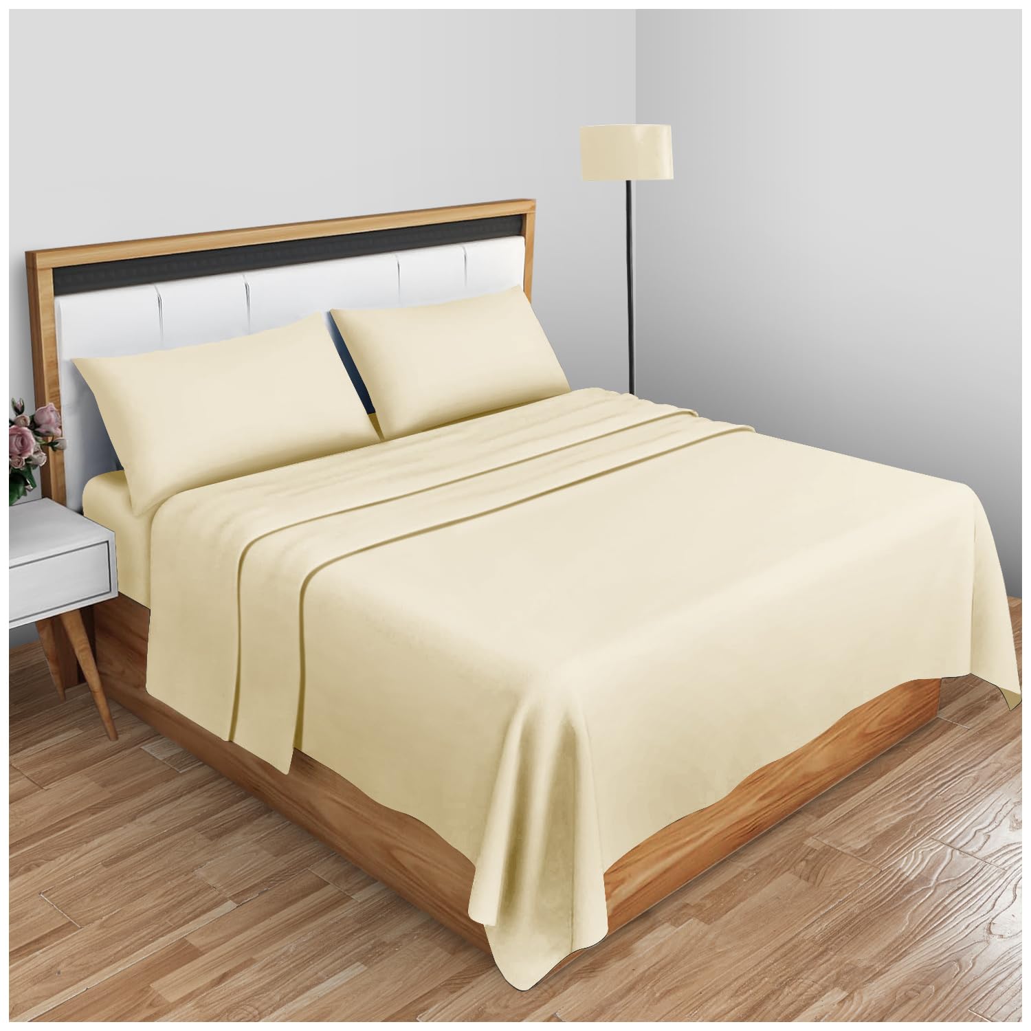 GC GAVENO CAVAILIA Super Soft Plain Dyed Diamond Flat Sheet [ Single - Cream ]