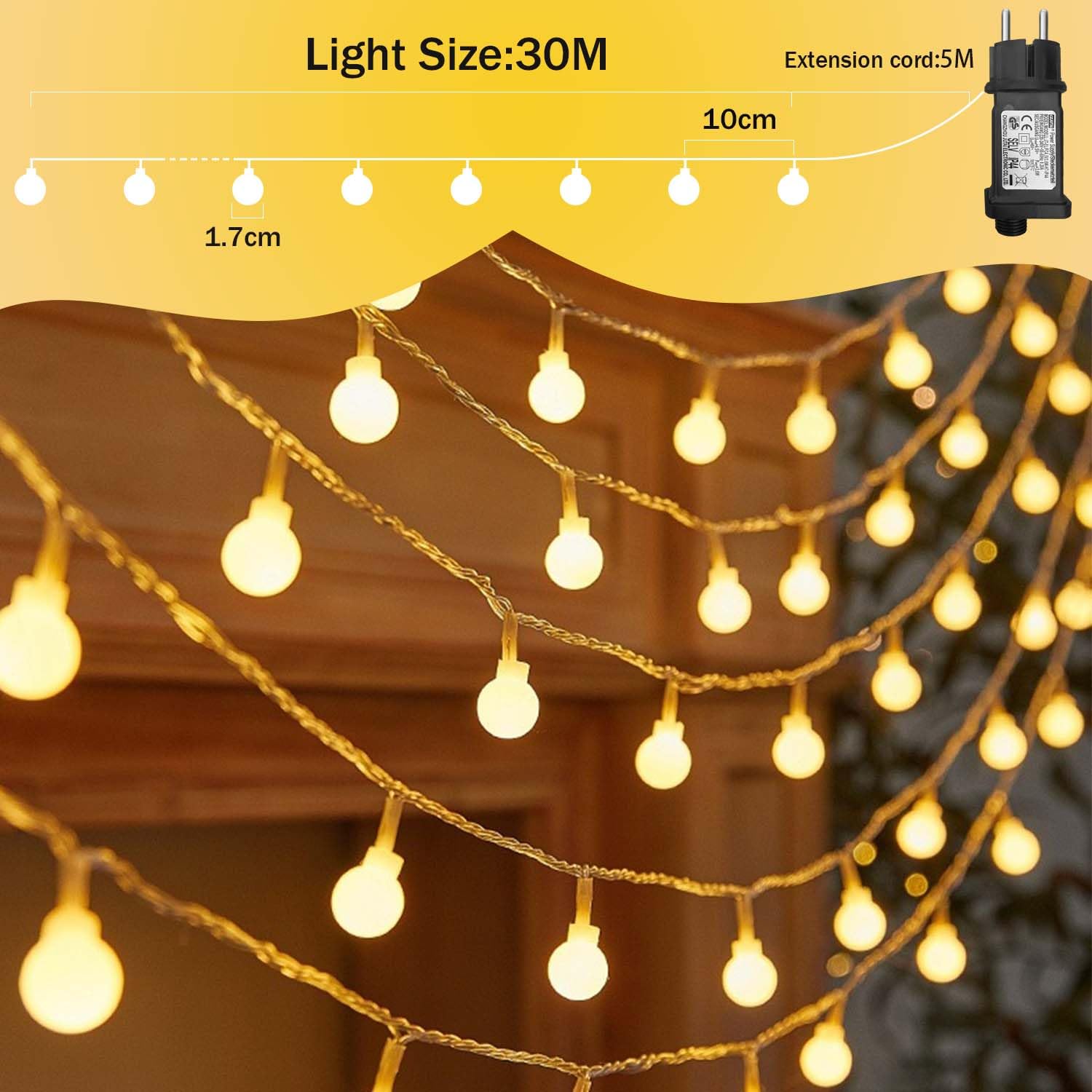 Guirlande Lumineuse, 35M 300LED Guirlande Lumineuse d'Extérieur/Intérieur avec Prise, 8 Modes avec télécommande pour Chambre à Coucher, Fête, Jardin, Noël et Mariage (Blanc Chaud)