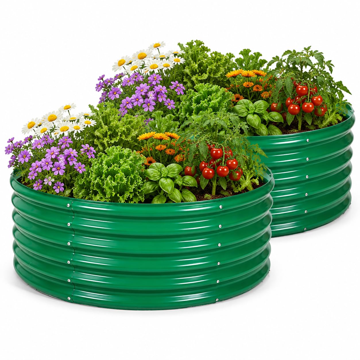 2Pcs 3X3X1.5 Ft FORTUNO Round Galvanized Raised Garden Bed Kit in Green