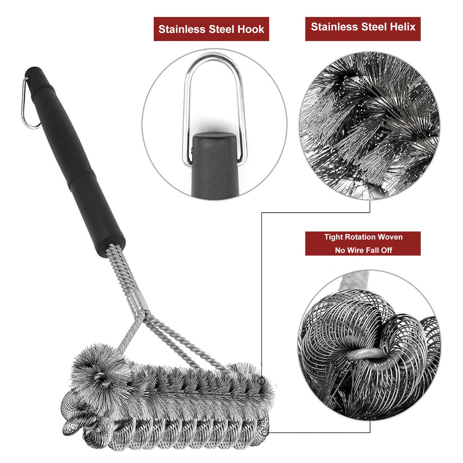 Brosse de Nettoyage pour Barbecue en Acier Inoxydable 45.5cm avec Grattoir Intégré Nettoyage 360°