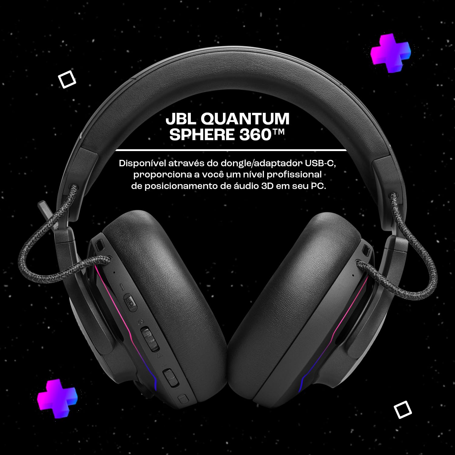 JBL Quantum 910 Casque de Gaming sans Fil avec Réduction de Bruit Active et Bluetooth, Batterie qui se Recharge en Cours d’Utilisation et Micro-tige, en Noir