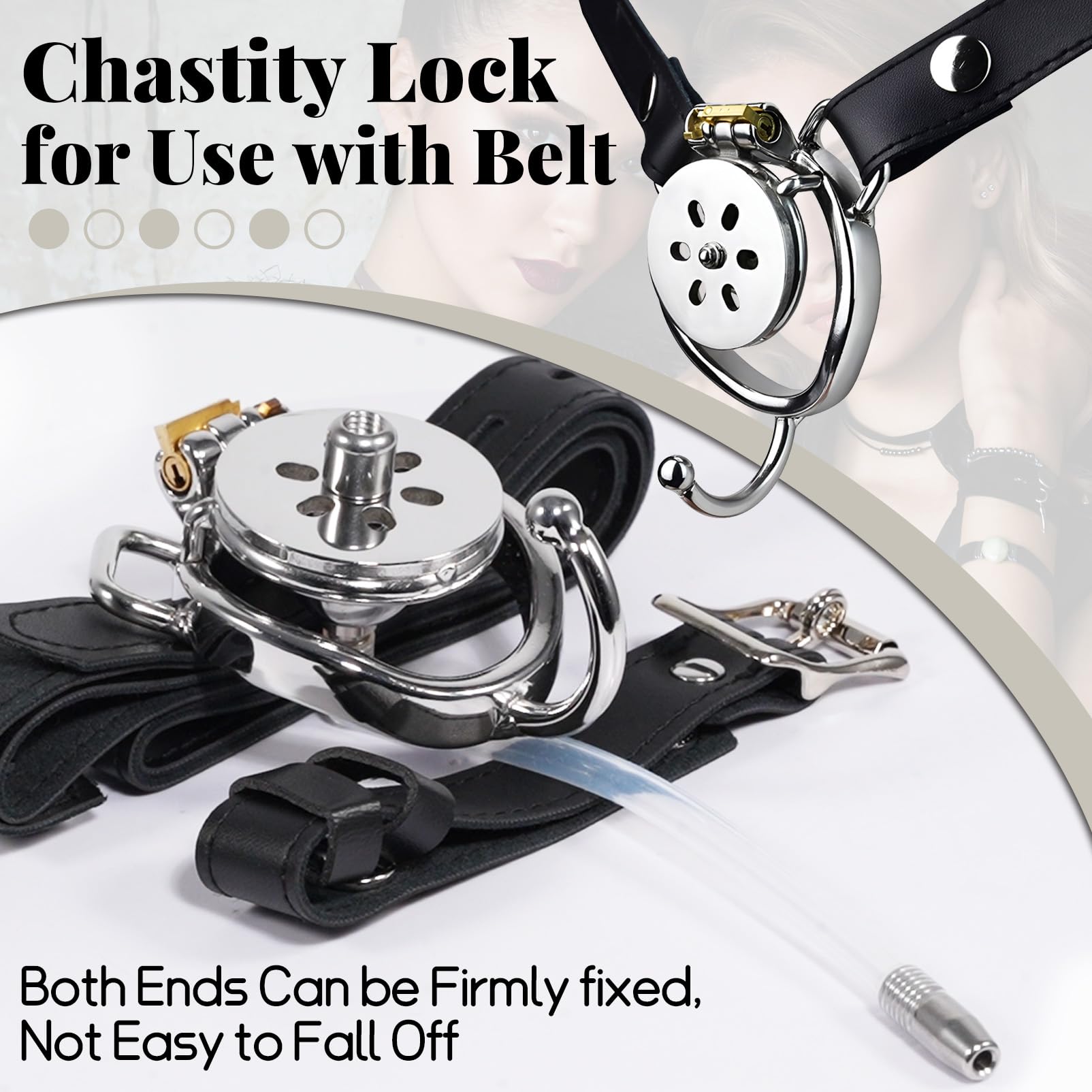 Cage de chasteté pour hommes Set avec dilatateur et ceinture de chasteté Métal Cage de chasteté plate Négatif Portable Extrême SM Cock Bondage Sex Toys pour hommes, couple (45mm-Arc ring,192+Belt)