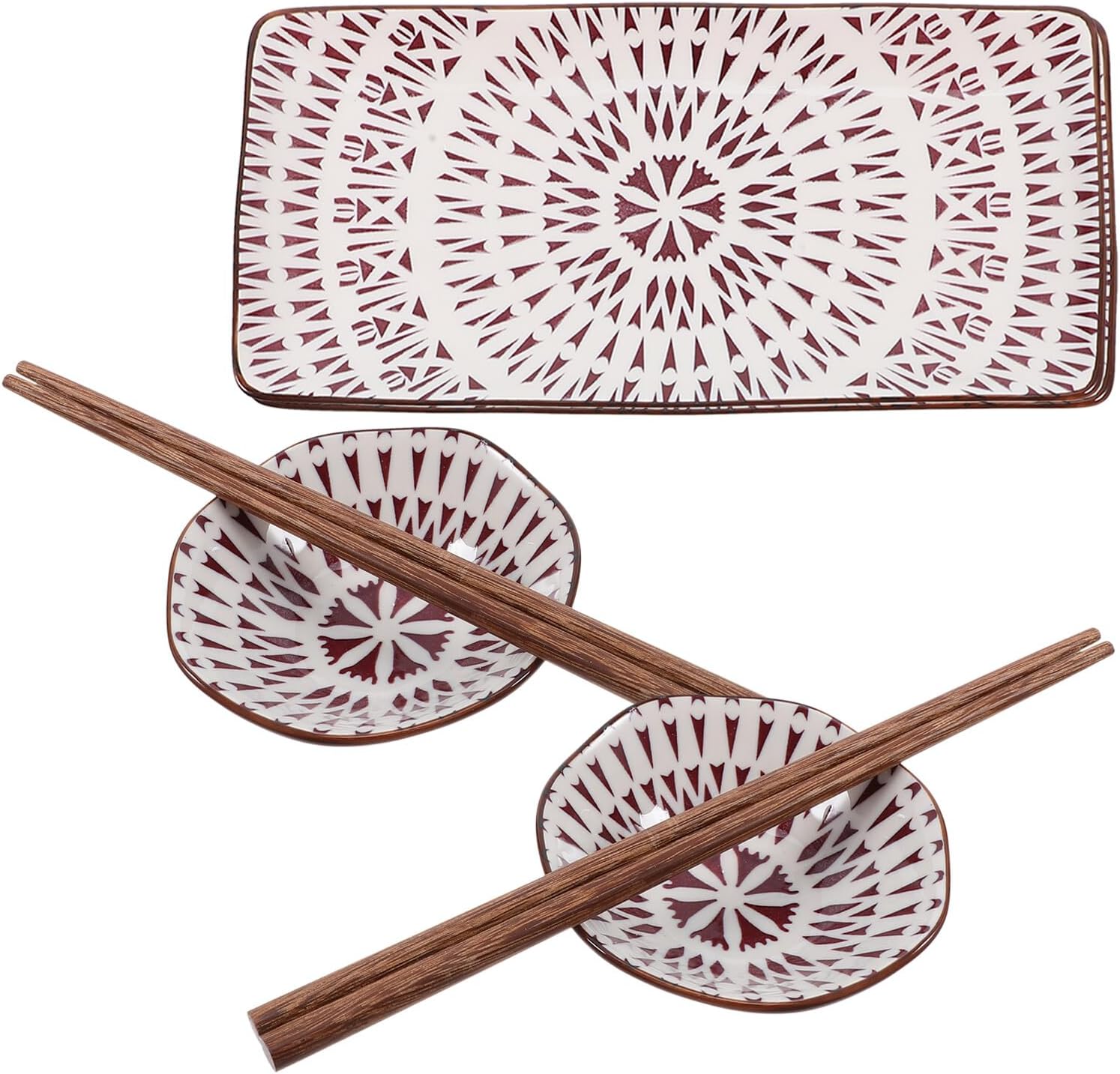 Japanese Sushi Plate Set 2 Plates 2 Dipping Bowls 2 Chopsticks Ceramic Sashimi Serving Dish for Dining and Sushi Serving