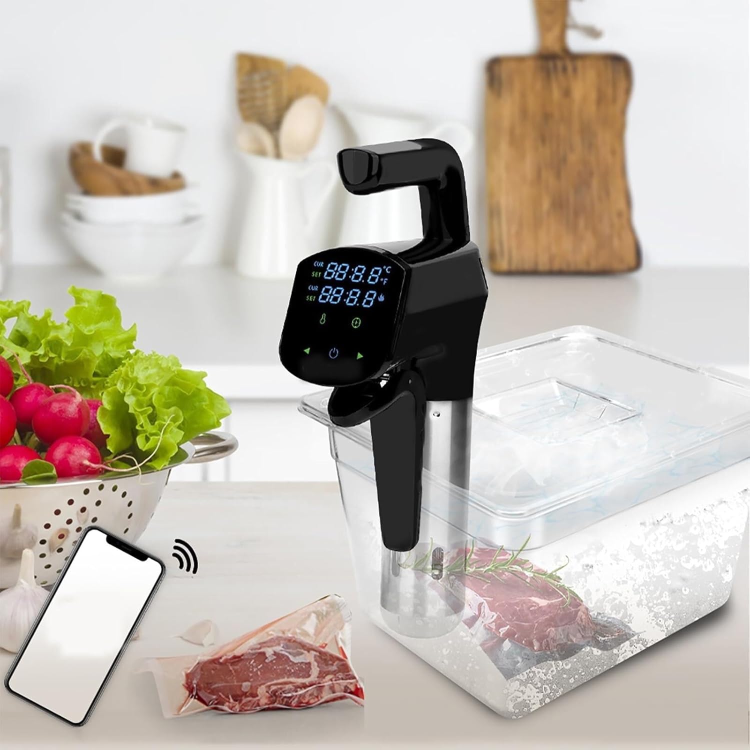 Sous Vide Cooking Cooker,800W Sous Vide Cooker, Machine with LED Touch Screen & Timer, Temperature and Time Display Control, Ultra-Quiet Fast-Heating