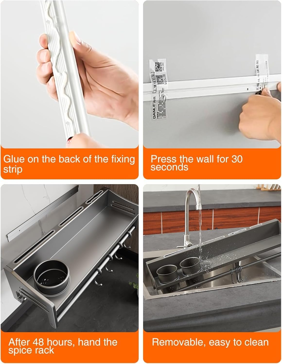 Wall Mounted Kitchen Rail Hooks, Waterproof Utensil Organizer, No-Drill Installation, Tableware Storage System