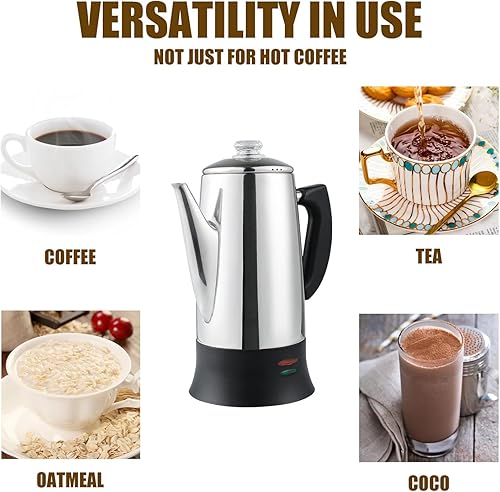 Miniatura 9 de Cafetera eléctrica de 12 tazas con aprobación ETL, cafetera de acero inoxidable con dos pomos de vidrio resistentes al calor, uno de ellos para