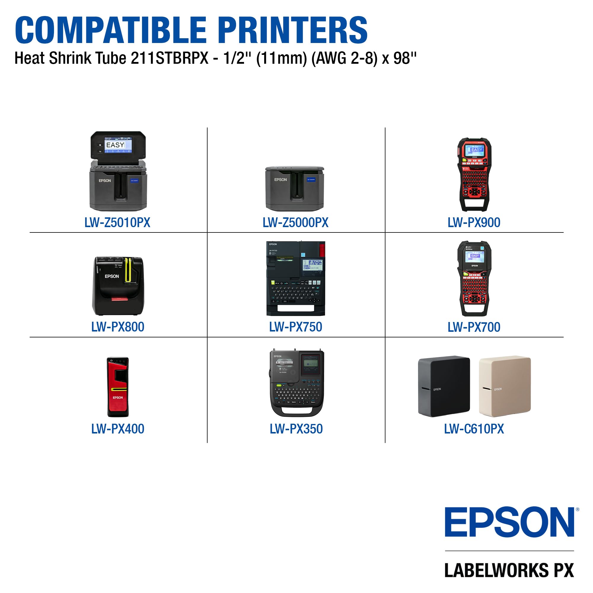 Epson LABELWORKS 203STBWPX Tape Cartridge - Black On White Shrink Tube Industrial Label Aker