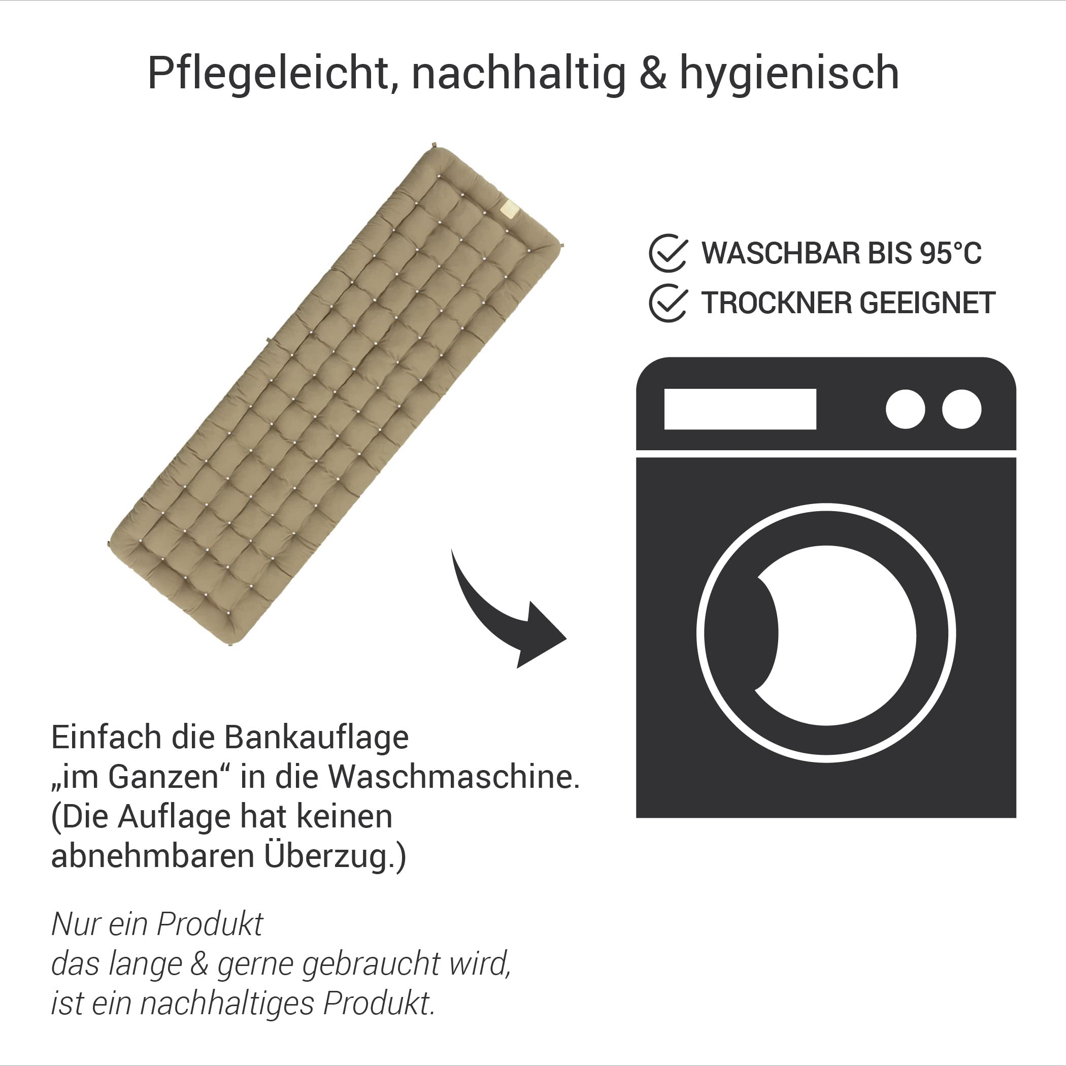 Poduszka na ławkę ogrodową z oparciem, wygodna poduszka do siedzenia – ortopedyczna poduszka do siedzenia, nadaje się do prania w temperaturze do 95°C, Made in Germany