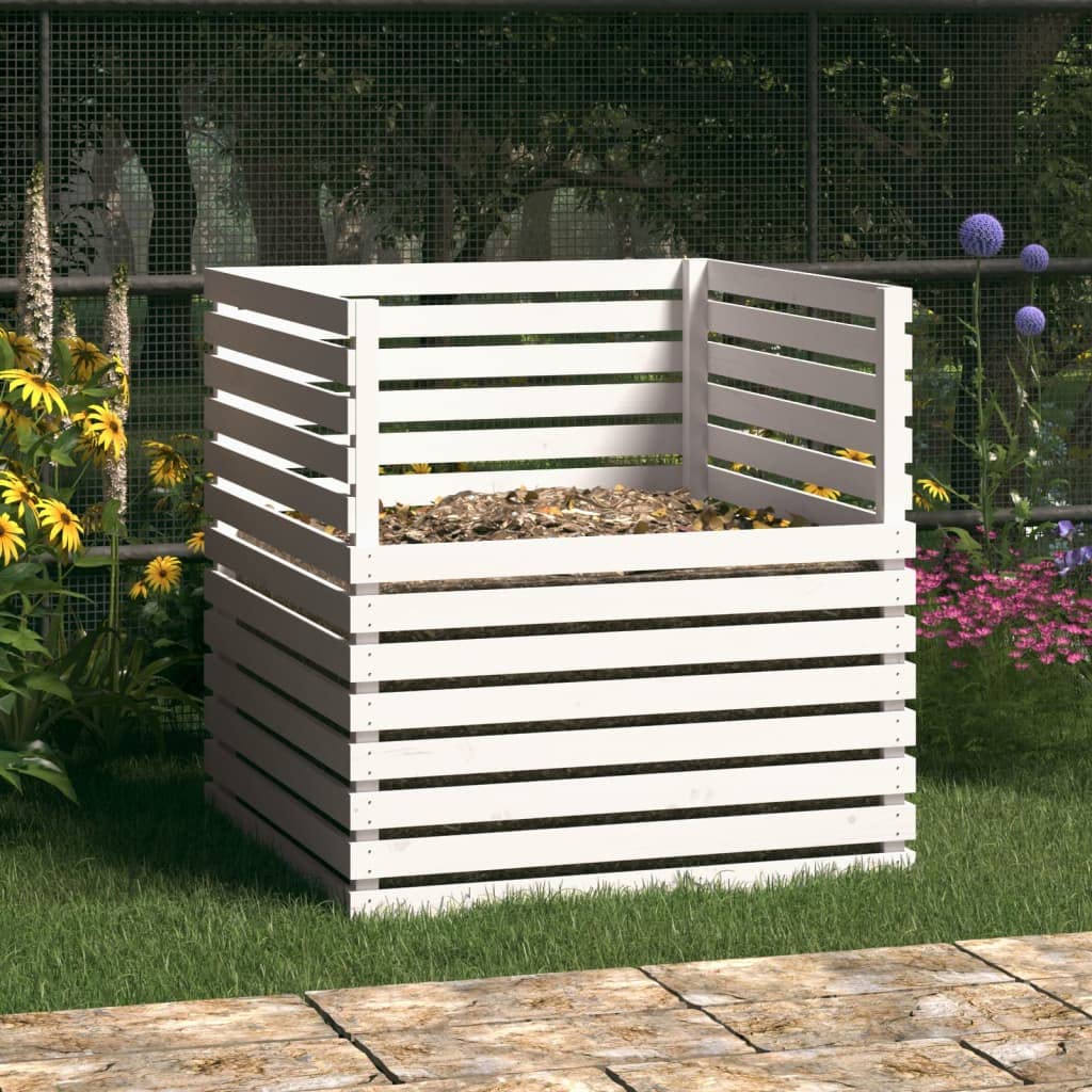vidaXL Compostador de Madera Maciza de Pino Blanco 100x100x102 cm