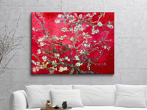 Miniatura 2 de Wieco Art Lienzo de reproducción de pinturas de Vincent Van Gogh con flor de almendro rojo extra grande, arte de pared para decoración del hogar y