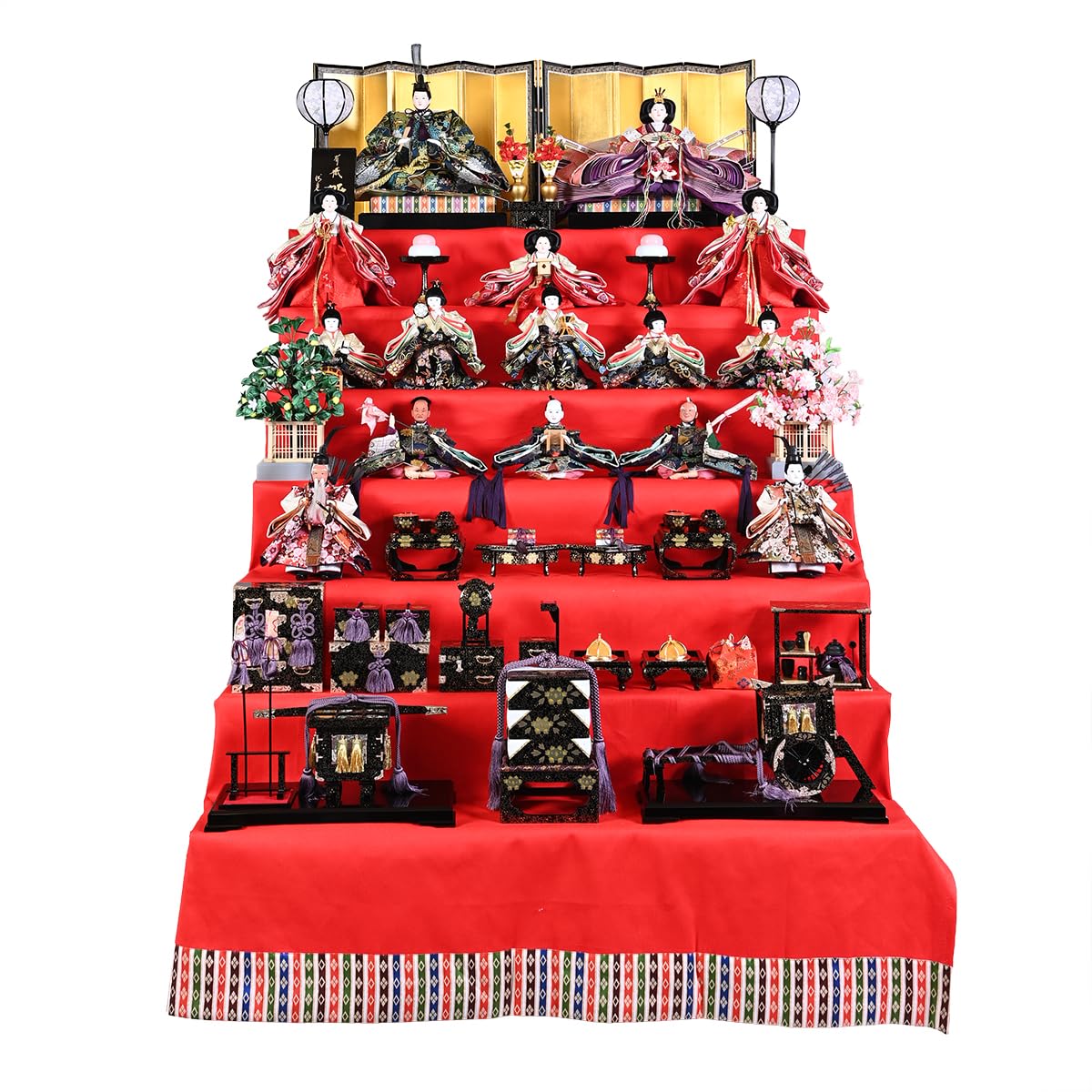 Amazon | 【雛人形】【緋毛氈七段】七段飾 万葉雛 緋毛氈段：京風十番