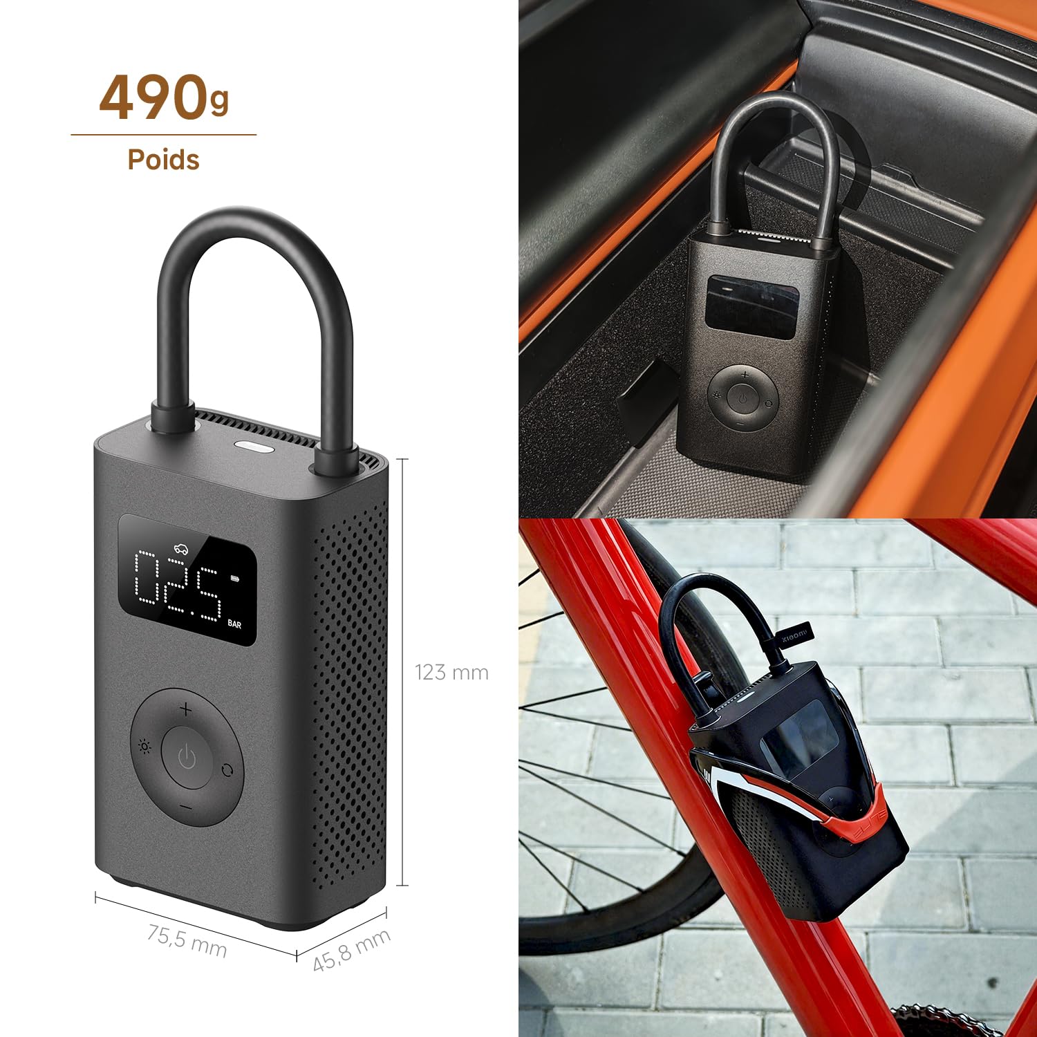 Xiaomi Compresseur Air 2, 150PSI, Gonflage Auto Voiture/Moto, Détection Pression, USB-C (25% Rapide)