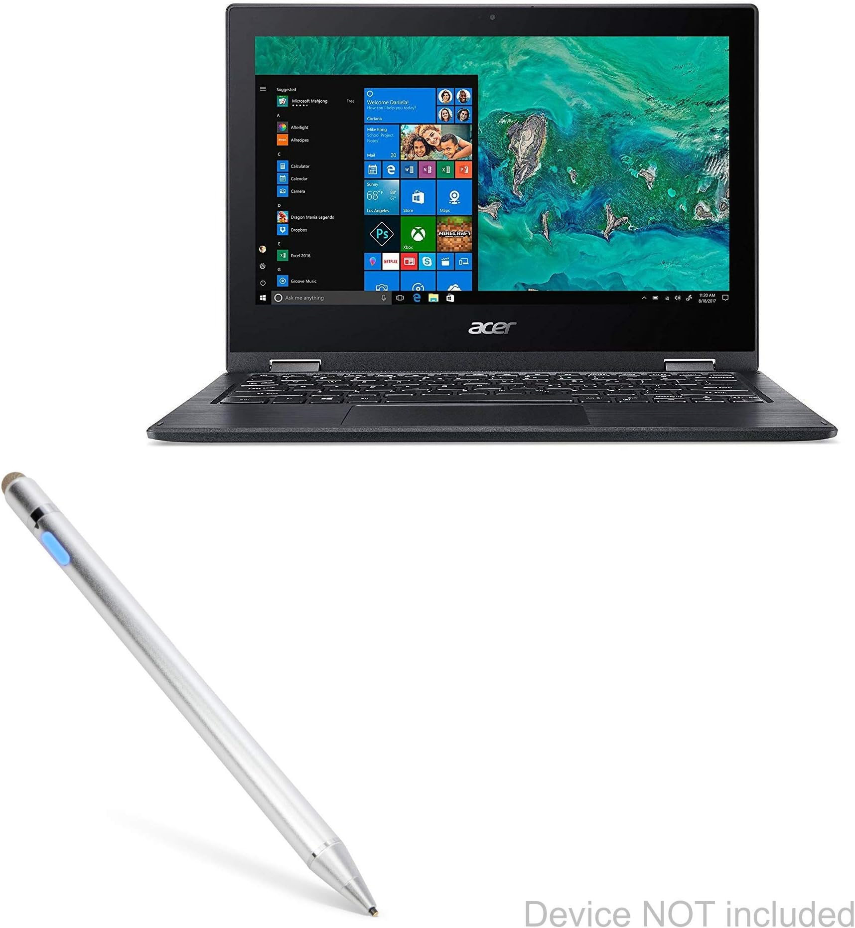 BoxWave Stylus Pen Compatible with Acer Spin 1 (SP111-33) - AccuPoint Active Stylus, Electronic Stylus with Ultra Fine Tip for Acer Spin 1 (SP111-33) - Metallic Silver