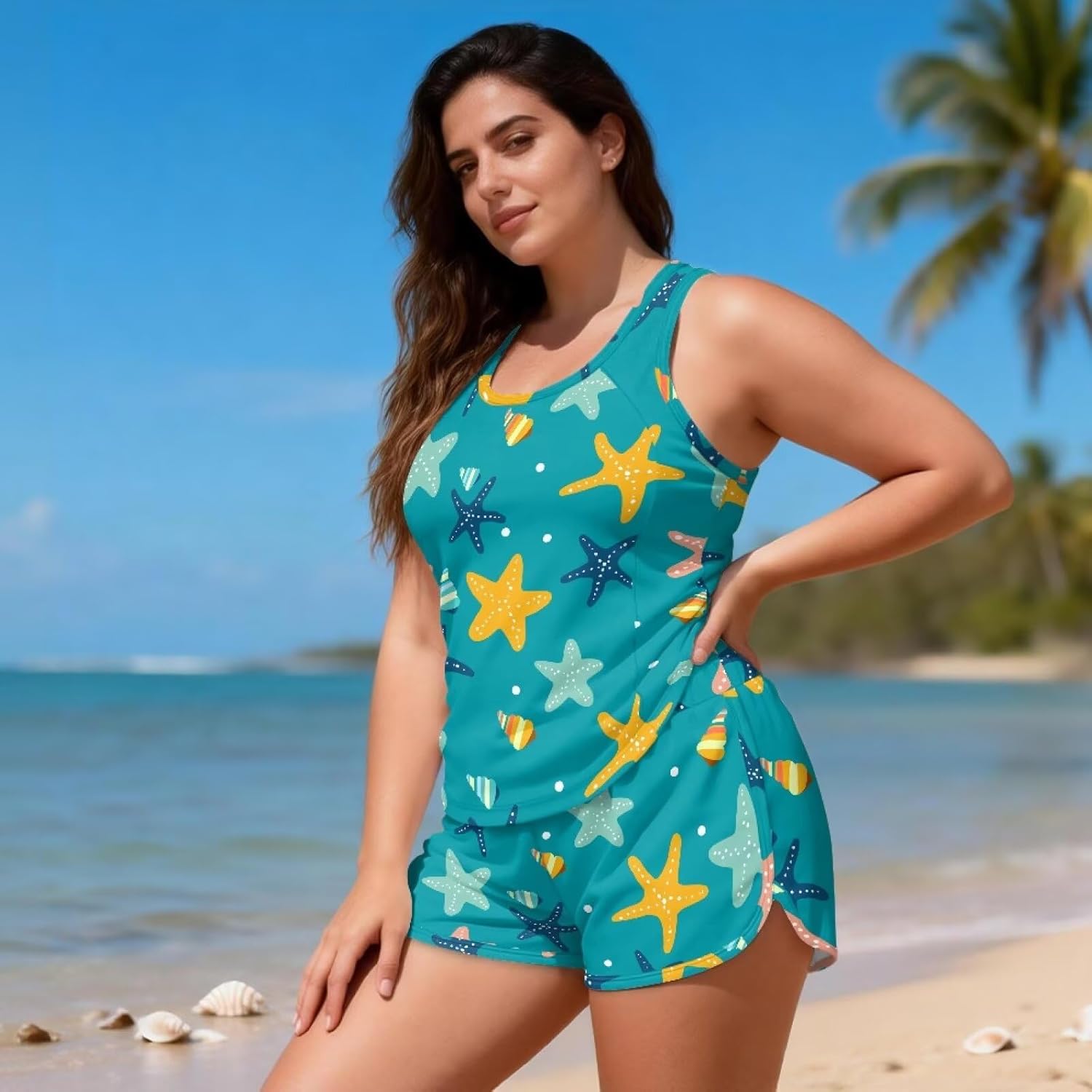 Women Tankini Tops Swimsuits with Boy Shorts Two-Piece Swimsuits, Tummy-Control Sporty Blouson with Sports Bra