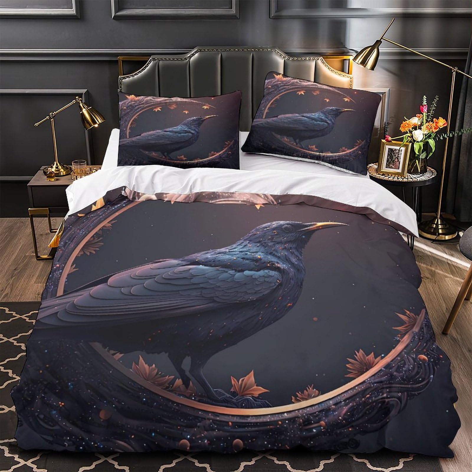 Housse de couette corbeau mystique à fermeture éclair en microfibre résistante