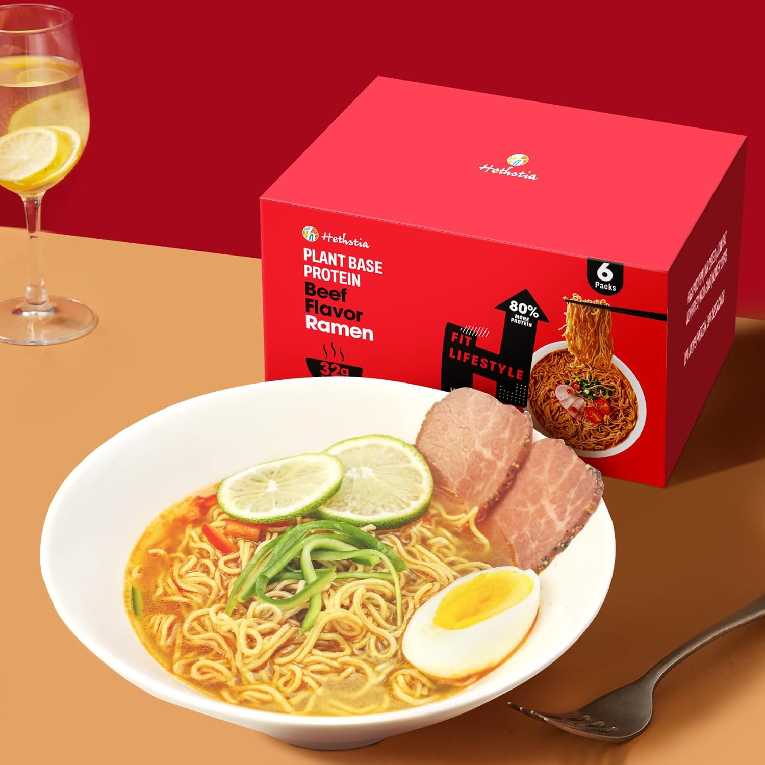 Hethstia Instant Ramen High Protein Beef Flavor Noodle Soup 6 Packs and Konjac Angel Hair 12 Packs, Vegan, Low Fat