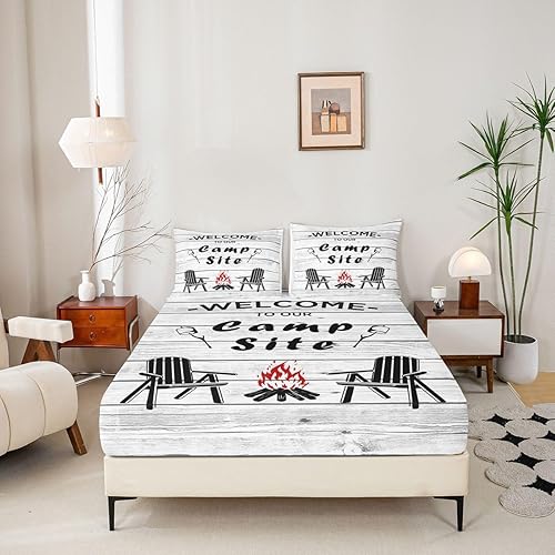 Vista 80 de Erosebridal Sábanas rústicas de granja, sábanas de camping feliz, juego de sábanas para decoración de cámper para niños, adolescentes, mujeres