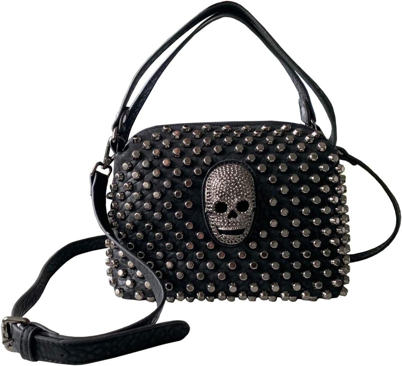 Chikencall Studded Skull Shoulder Bag for Women Small Leather Rivet Crossbody Boston Bag