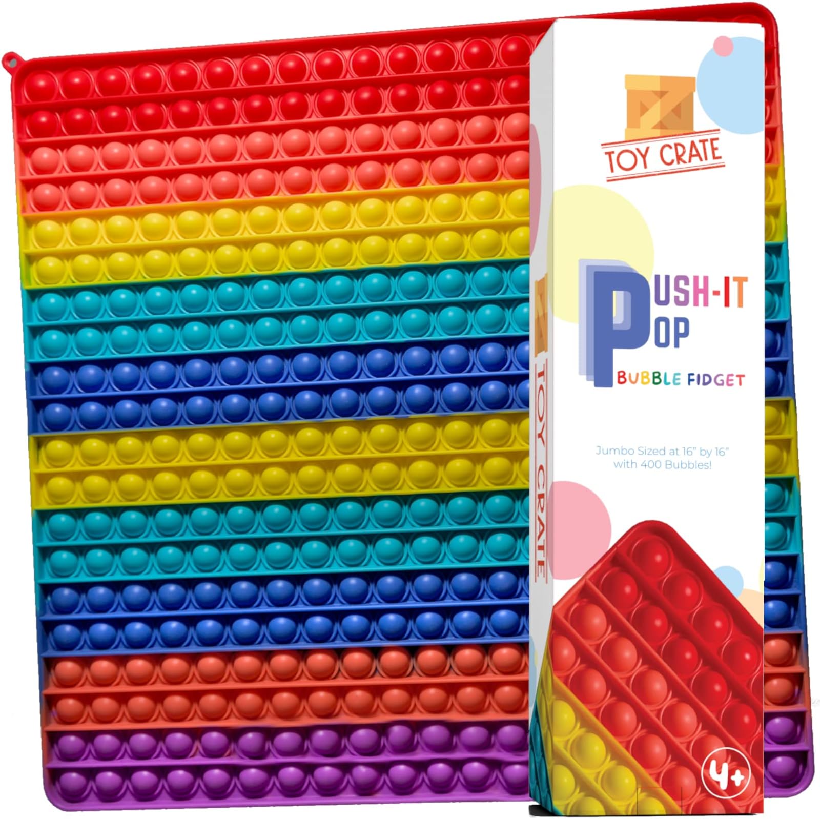 Toy Crate Jumbo 400 Bubble Popping Toy | Premium Biggest Rainbow Square Sensory Fidgets Push It Pop Popper | Big Stress Reliever with Large Giant Games Gigantic Pops for Kids Adults & Old 1000000