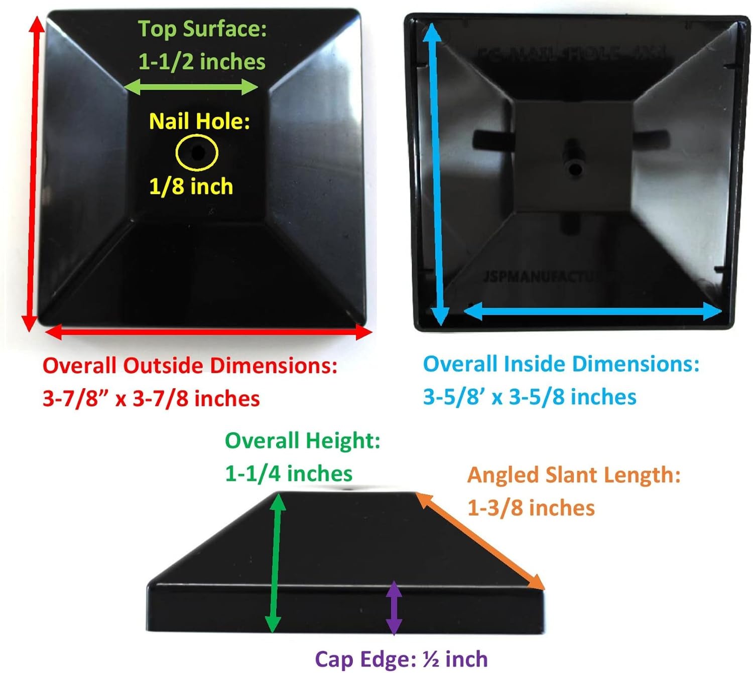 Nominal 4x4 Plastic Fence Post Caps with Nail Hole (3-5/8"x 3-5/8") (54, White)