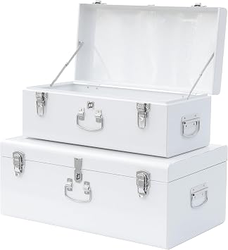 صندوق تخزين صندوق معدني كبير مزخرف مجموعة من 2 منظم Dorm College مع Hasps Hardware و Handle for Home Deocr ، 23.7X14.2X9.5 بوصة