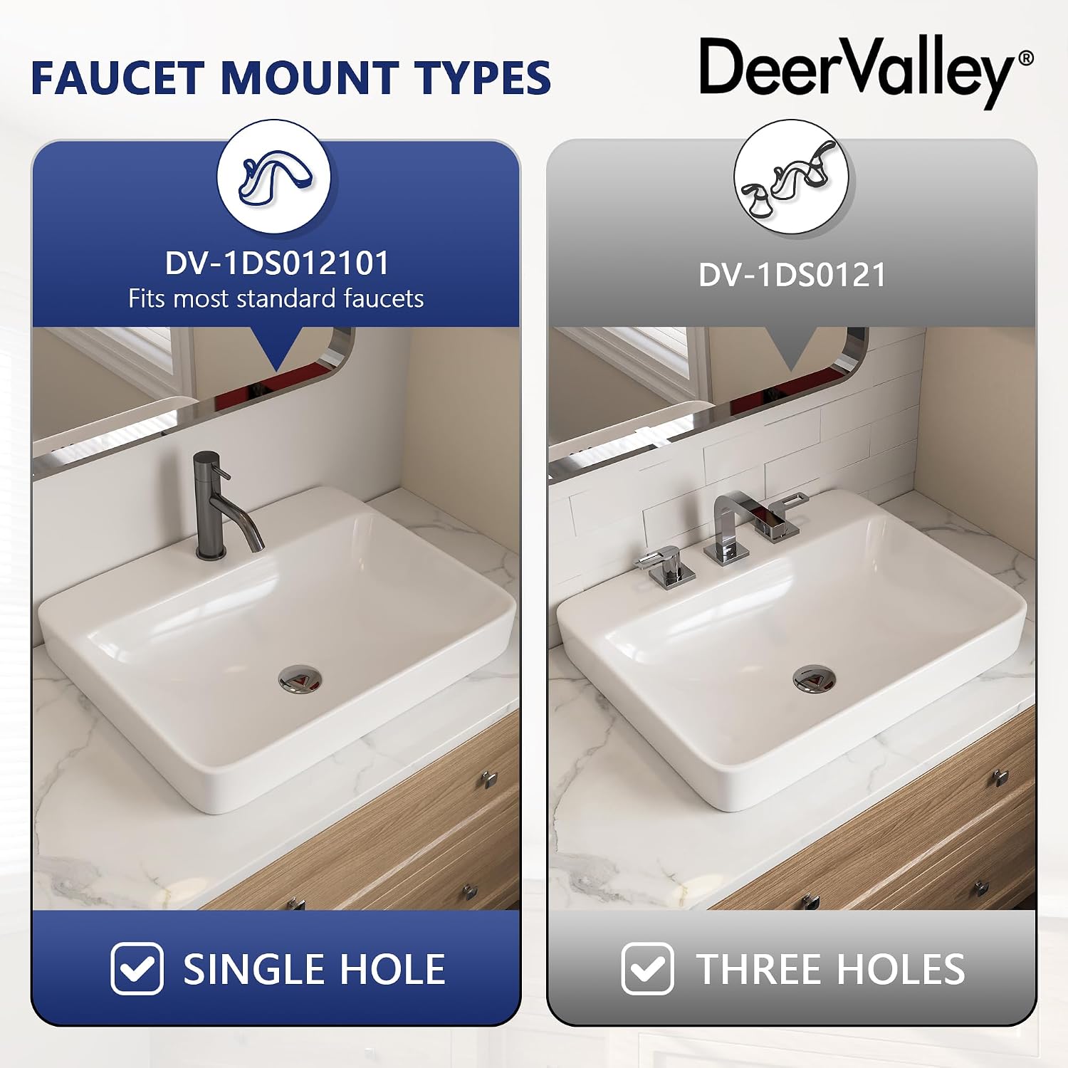 DeerValley Rectangle Semi Recessed Sink White 24"x19" Bathroom Modern Basin | Single Faucet Hole, Ceramic, Overflow, Semi Recessed Design, Ideal for Bathroom, Mall, Restaurant, School, Easy to Clean