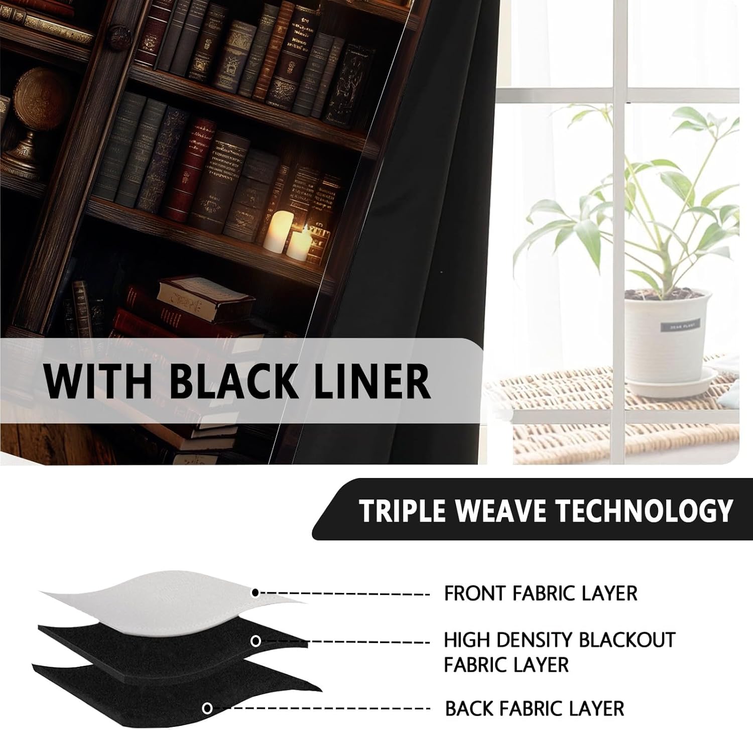 Library Books Blackout Curtains for Bedroom, Vintage Bookshelf Grommets Curtains Room Darkening Soundproof Thermal Insulated, Bookcase Candle Drapes 32" x 79" 2 Panels Set