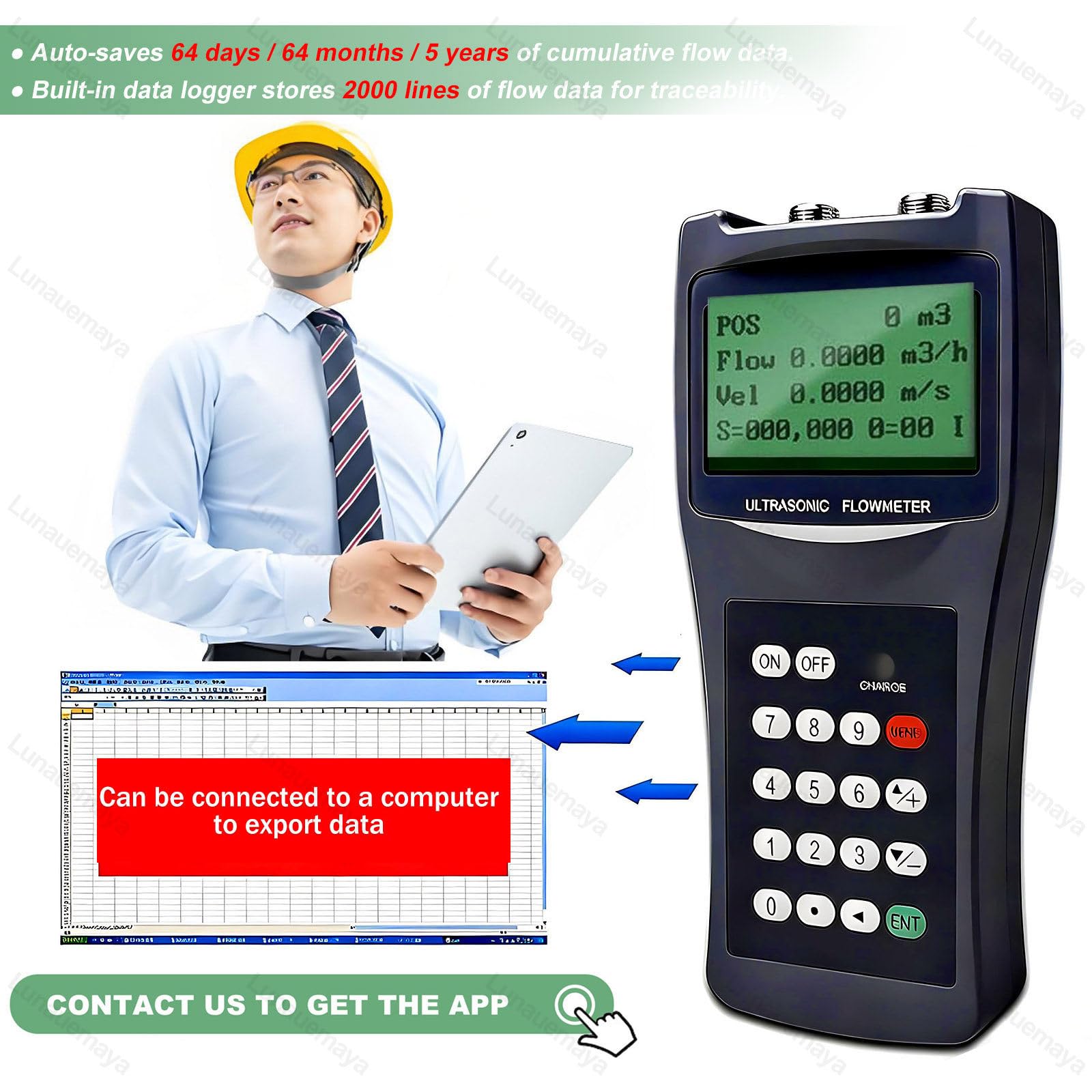 Caudalímetro Ultrasónico Portátil Multifuncional con Almacenamiento de Datos, Monitorización en Tiempo Real, Amplia Compatibilidad con Tuberías para Proyectos Industriales y Municipales S1/M2/TL1