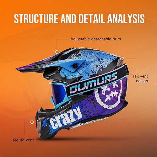 Miniatura 8 de OUMURS Casco de ATV Bicicleta de Tierra para Adultos con Gafas Guantes y Máscara Hebilla de Liberación Rápida Visera Solar Ajustable Casco de