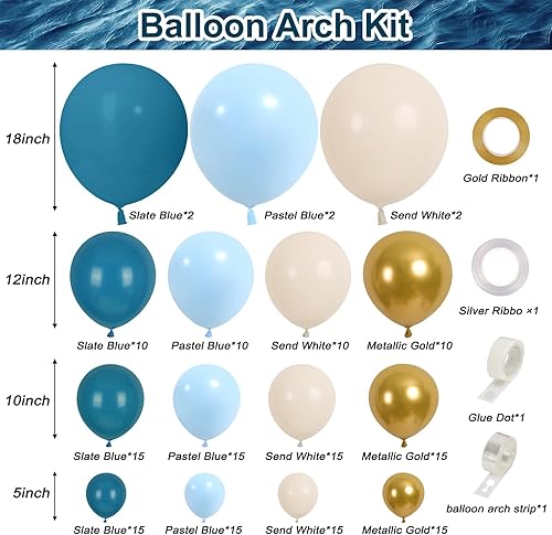 Miniatura 2 de RUBFAC Kit de arco de guirnalda de globos azul polvoriento, 1812105 pulgadas, globos blancos arena y azul macarrón para baby shower, fiesta de
