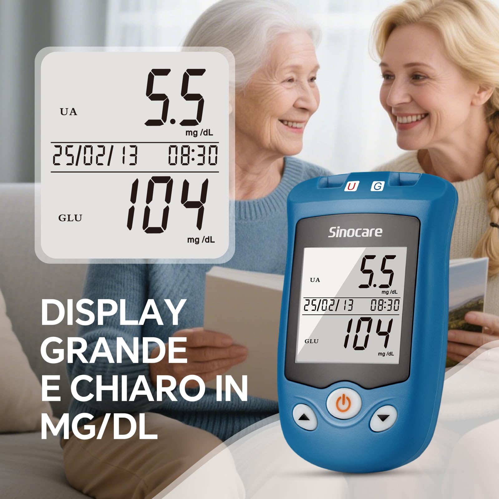 Sinocare Misuratore di Glicemia e Acido Urico, Safe AQ UG Multifunzione 2 in 1 Kit di Monitoraggio Accurati Test a casa, con 50 Strisce Reattive per il Glucosio e 50 Strisce per l'Acido Urico -mg/dL