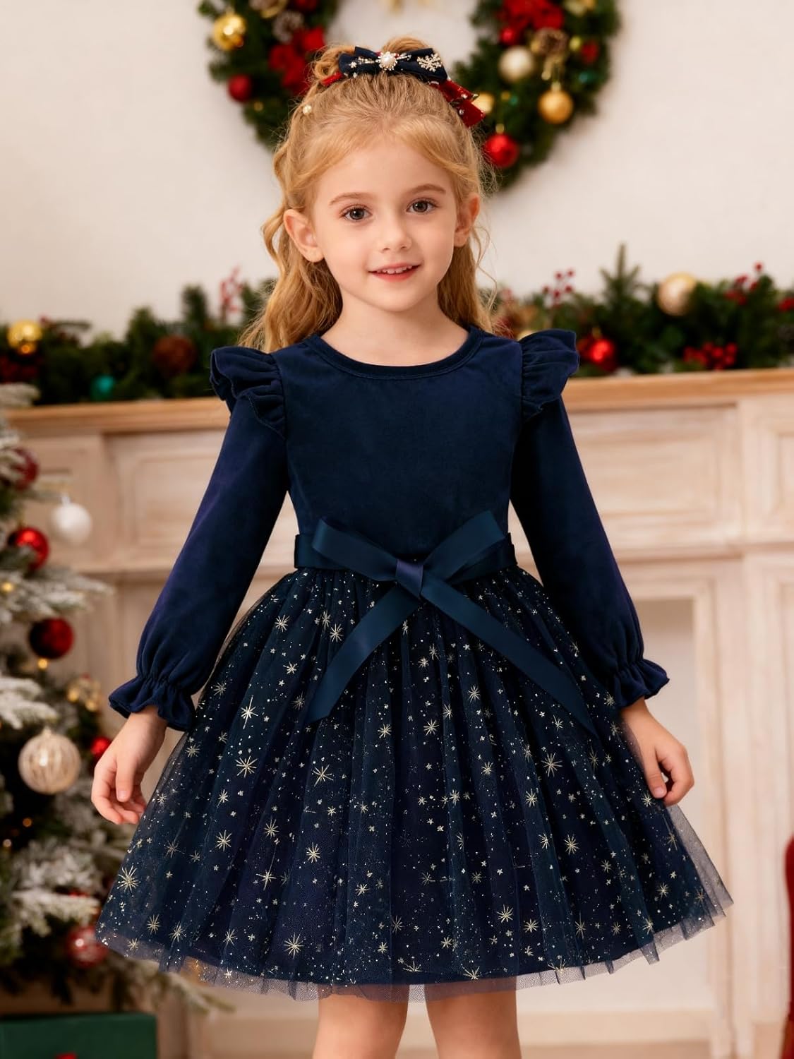 Patgoal Toddler Girls Tutu Dresses Velvet Tulle Dress with Sequin Long Sleeve Holiday Party Fall Winter Dress 2-7Y - Image 5