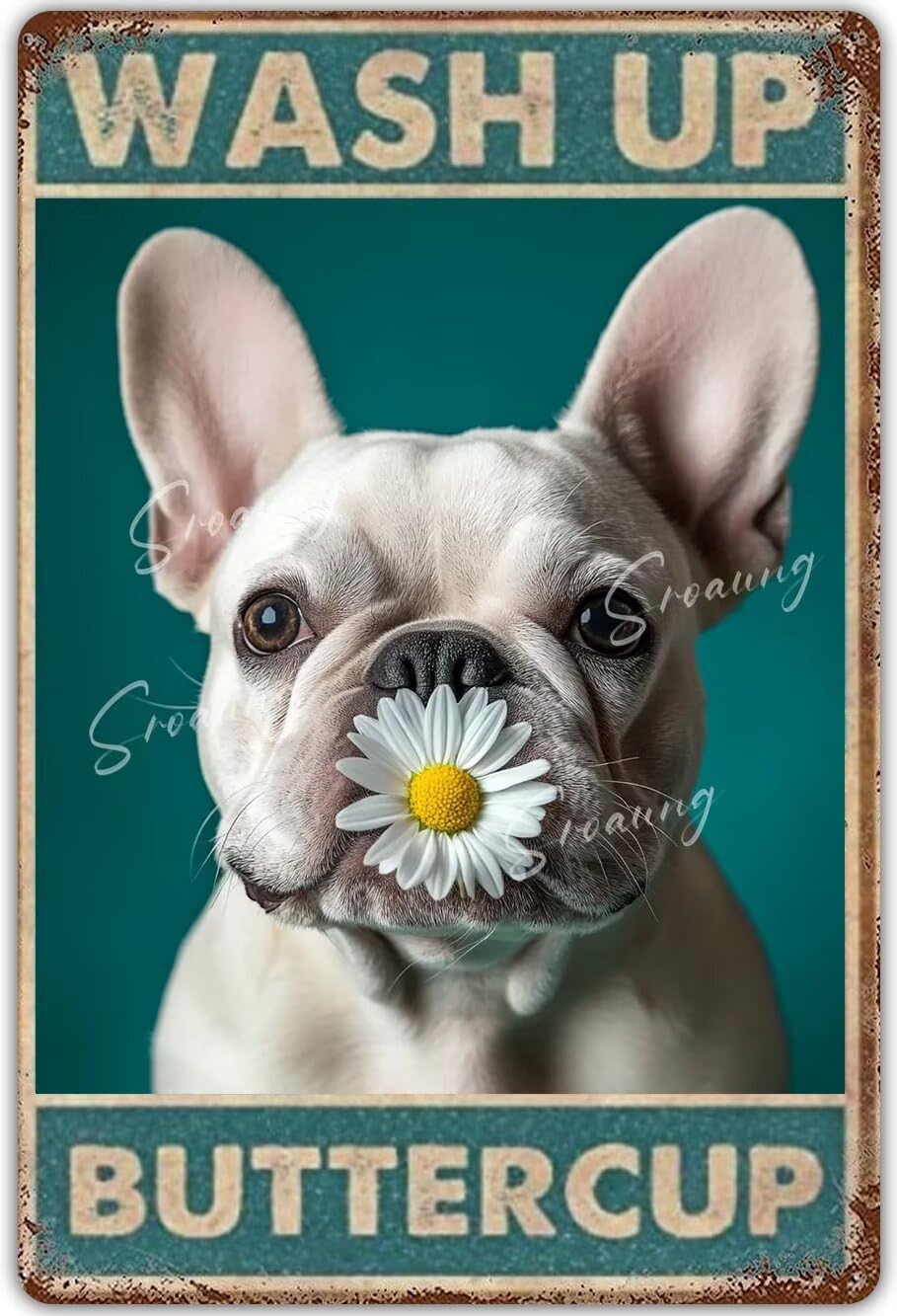 Anceky Dog Funny Bathroom Decor Metal Tin Sign Wash Up Buttercup French Bulldog Poster Vintage Metal Plaque Retro Wall Decor For Bathroom Farm Bedroom Cafe Dog Lovers 8x12 Inch